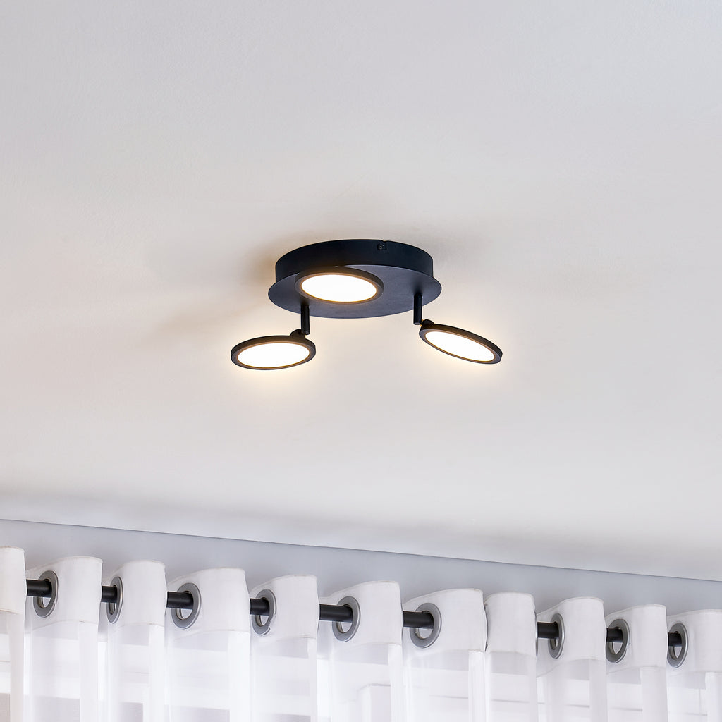 LED taklampe Manel dimbar svart jern Ø22 cm 14W varmhvit forfra