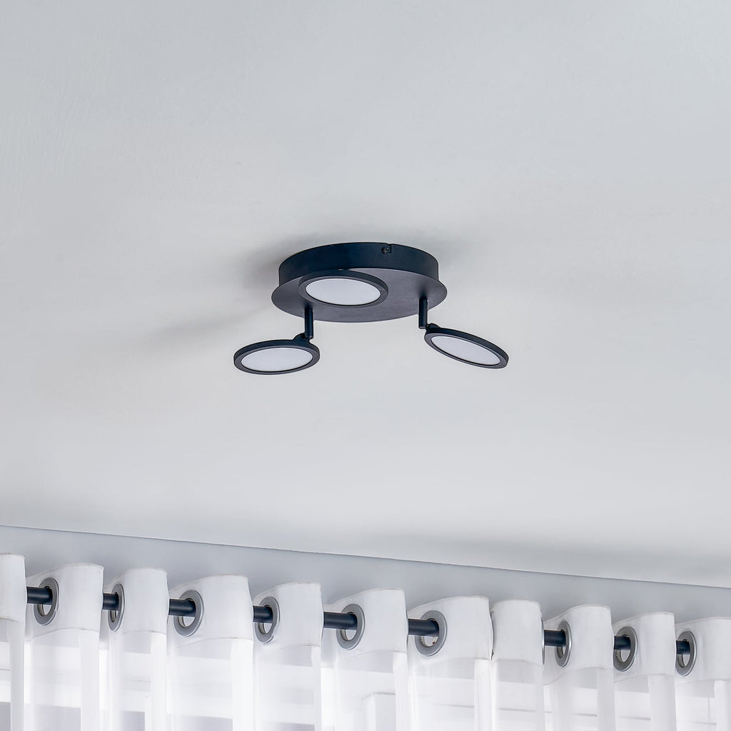 LED taklampe Manel dimbar svart jern Ø22 cm 14W varmhvit bakside