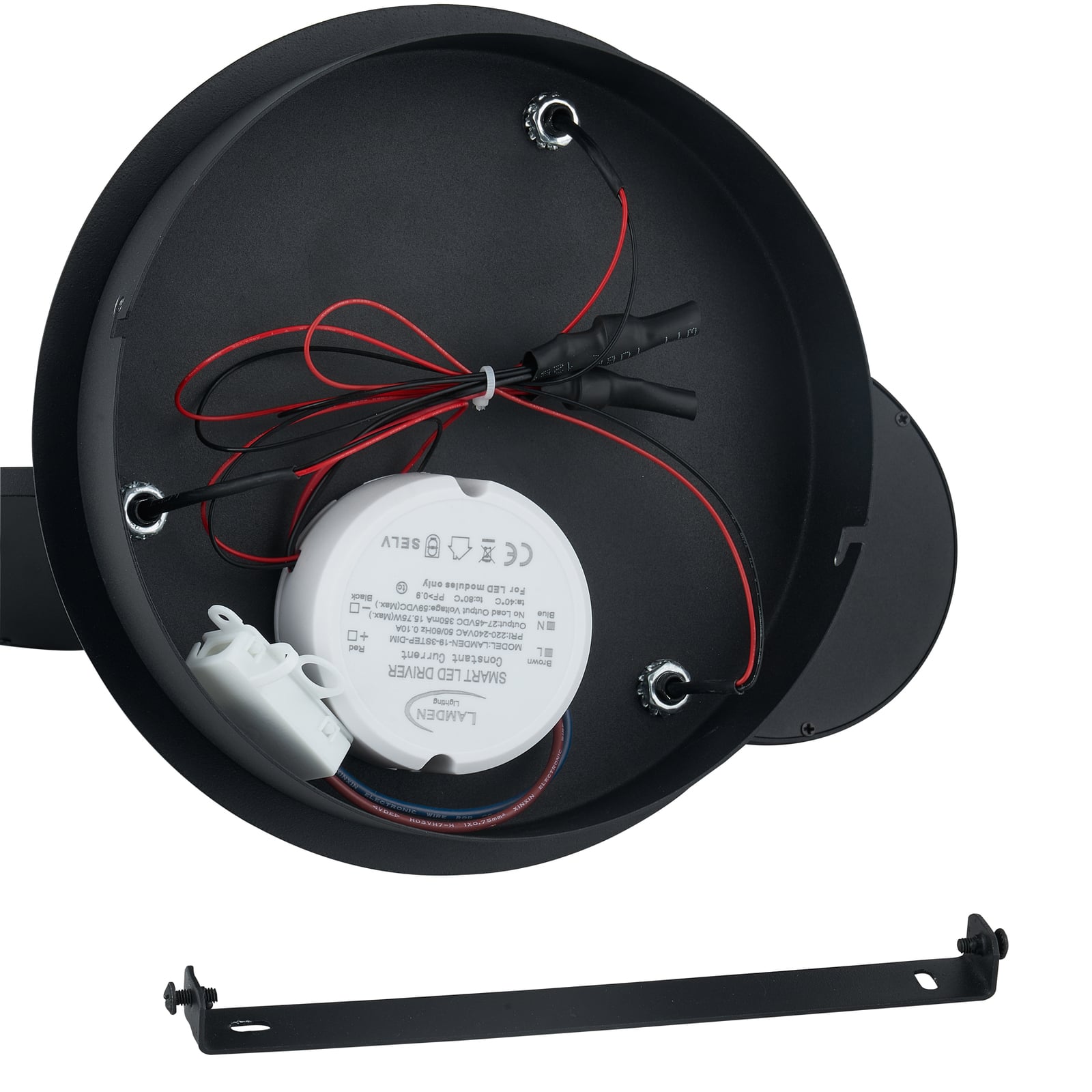 LED taklampe Manel dimbar svart jern Ø22 cm 14W varmhvit detalj av dimmer