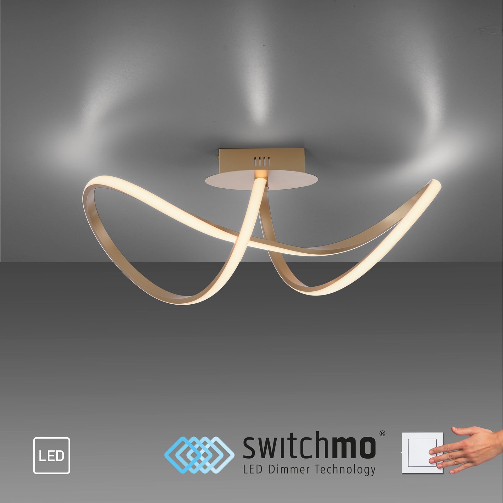 LED taklampe Maria dimbar messing aluminium 61 cm dimmer bryter