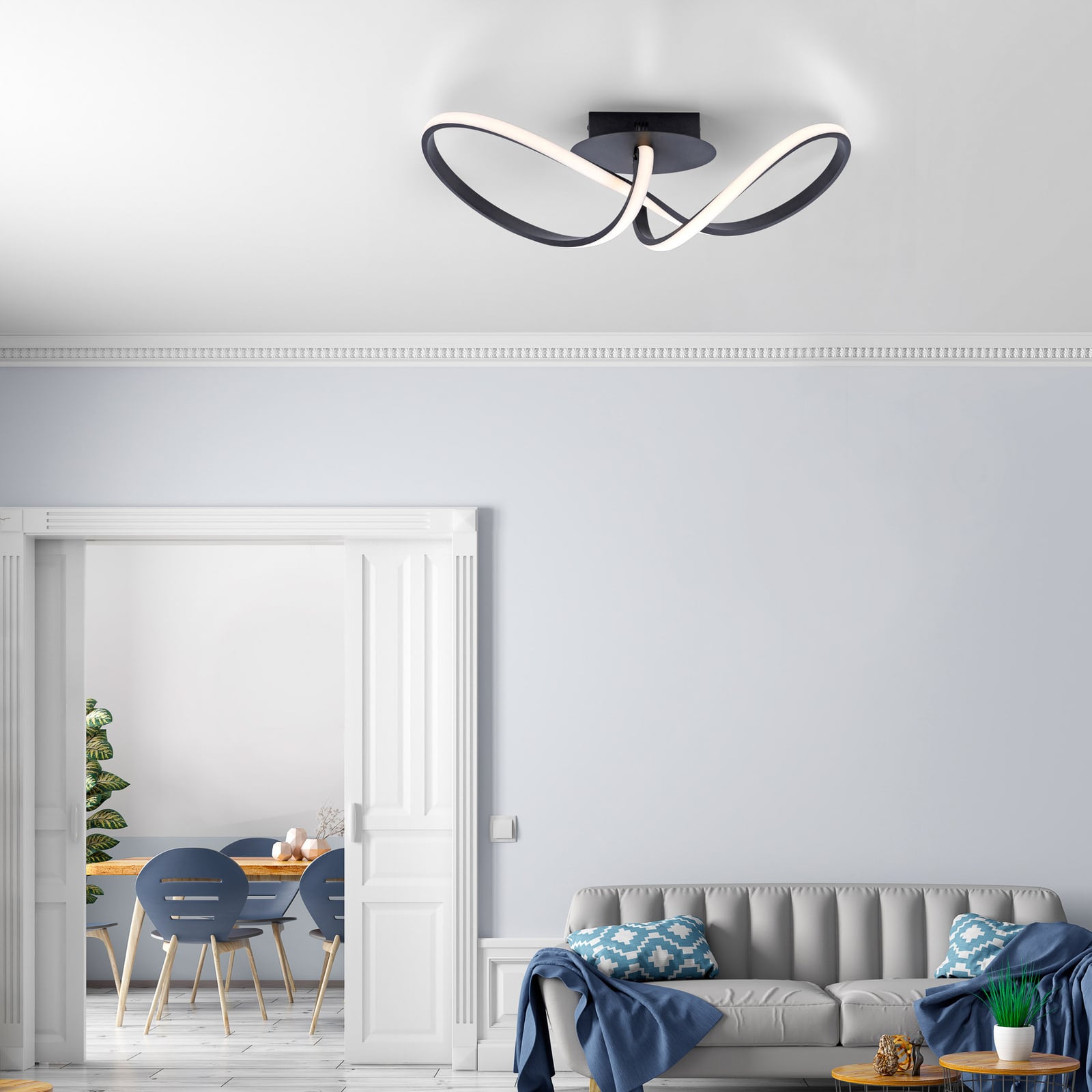 LED taklampe Maria dimbar svart aluminium 61 cm detalj av aluminiumstråder