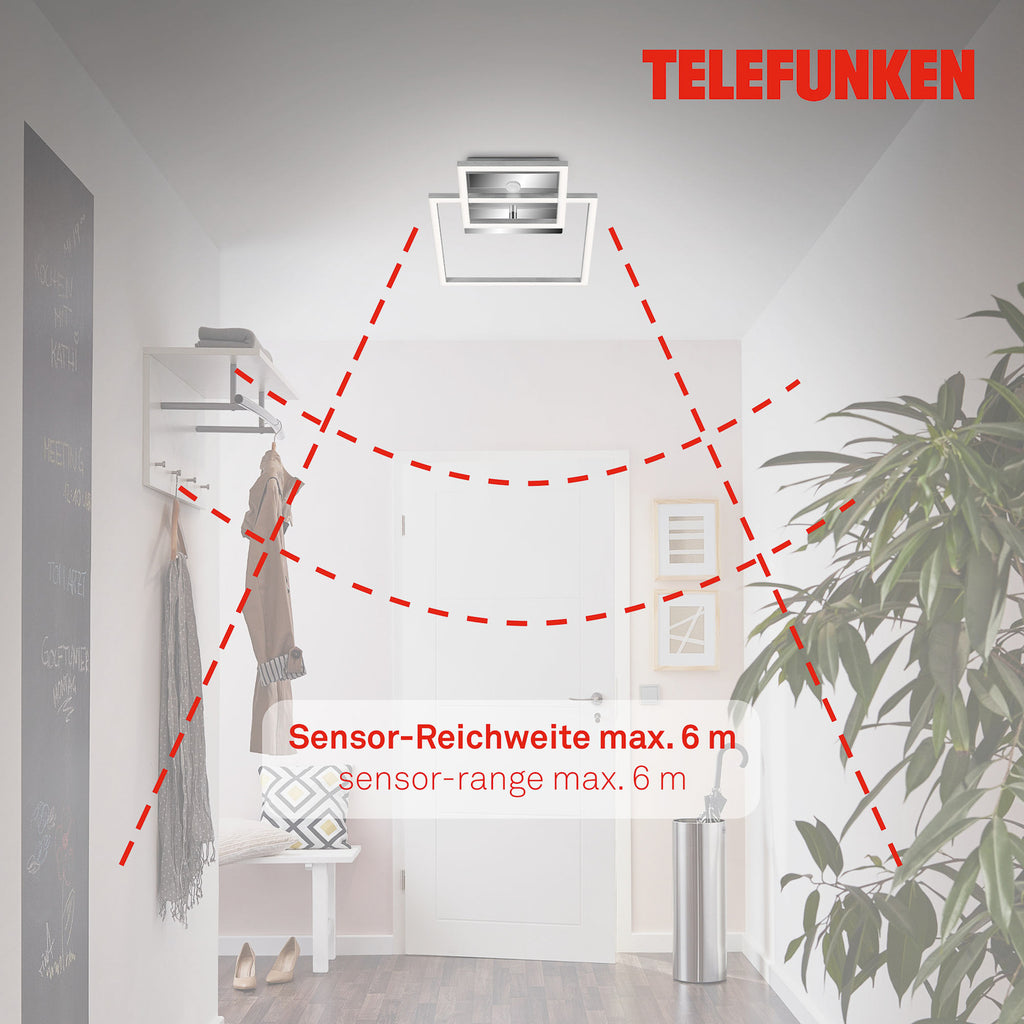 Montert LED taklampe med bevegelsessensor krom/aluminium 26x36 cm i rom