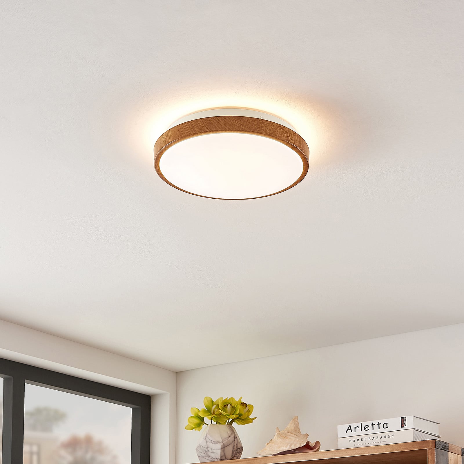 LED taklampe Mendosa rund treoptikk Ø30 cm bakside