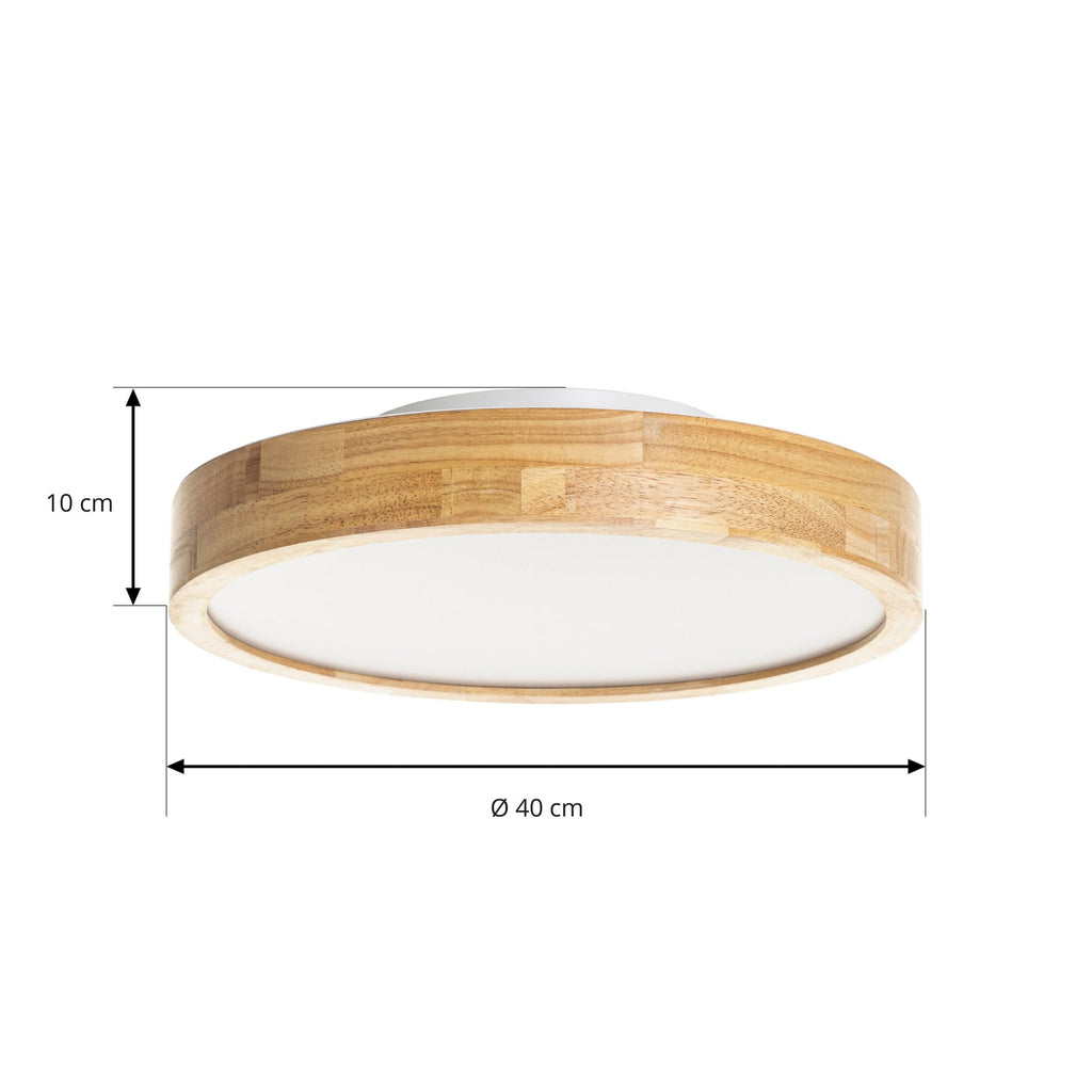 LED taklampe Milada eik CCT dimbar Ø40 cm detalj av eikemateriale