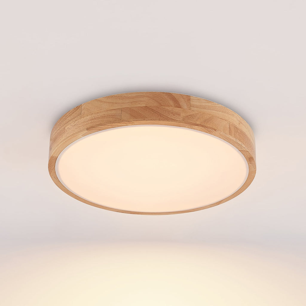 LED taklampe Milada eik CCT dimbar Ø40 cm montert i rom