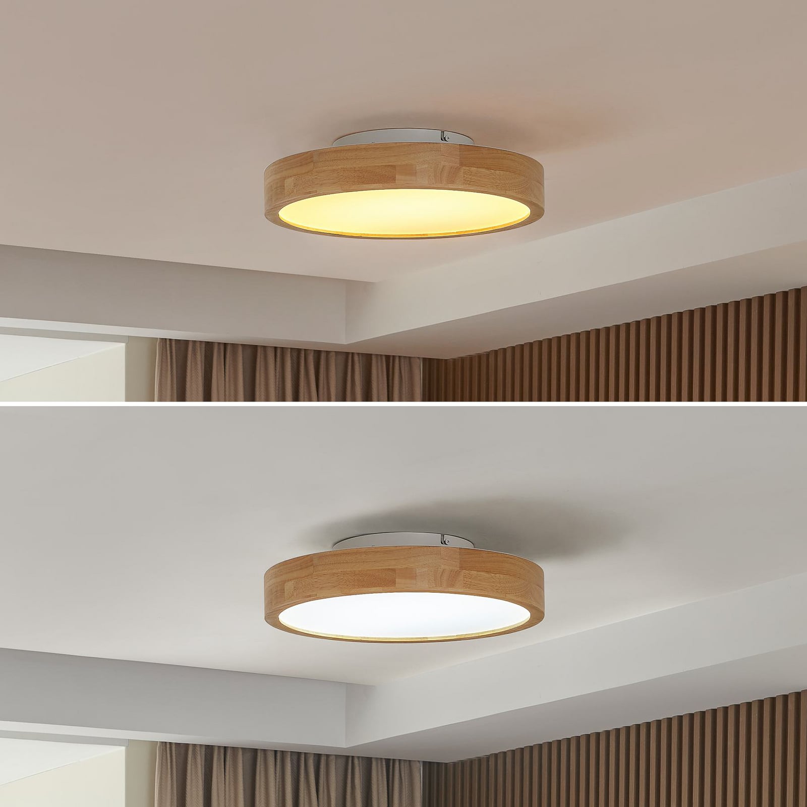 LED taklampe Milada eik CCT dimbar Ø40 cm detalj av plastskjerm