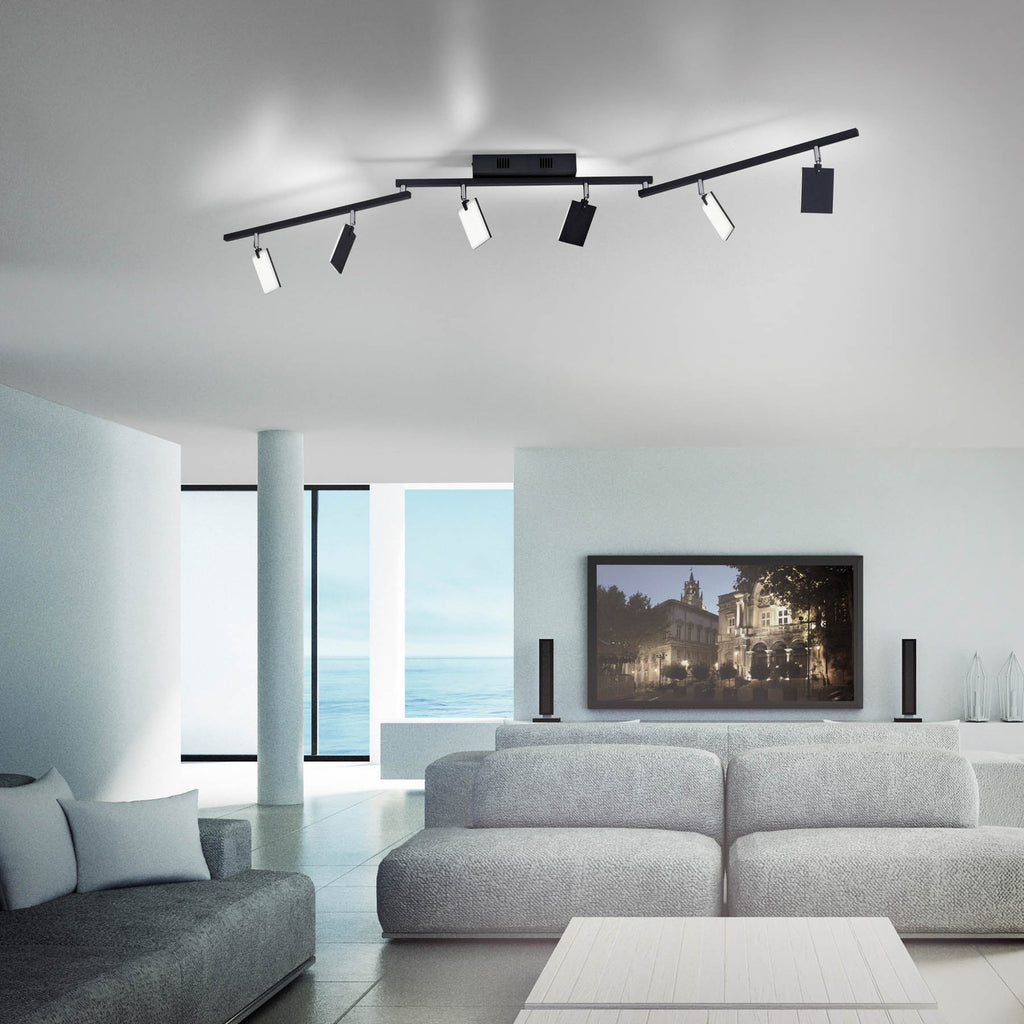 LED taklampe Mira 6-lys dimbar CCT fjernkontroll svart monteringsdetalj