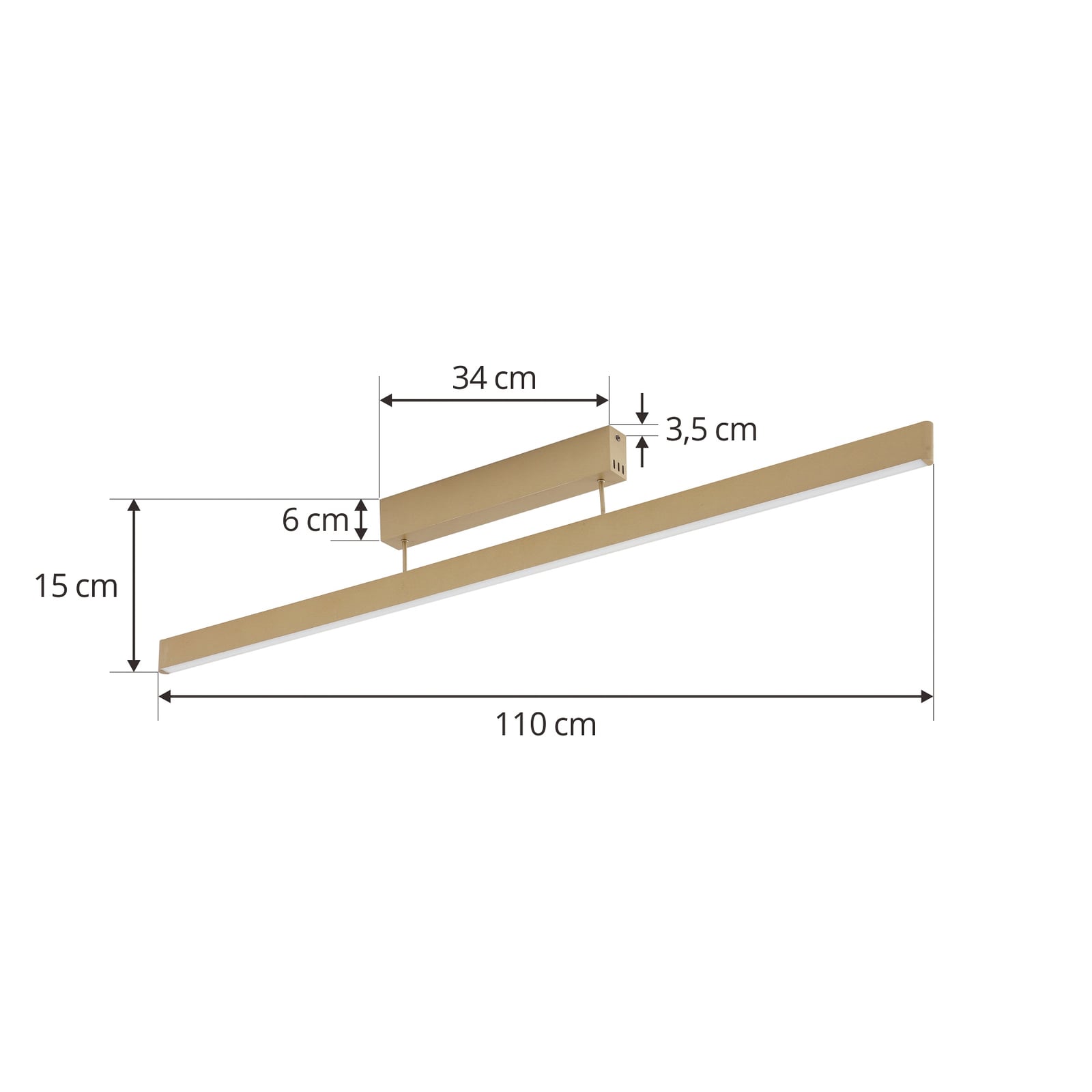 LED taklampe Mylosh dimbar CCT gull 110 cm aluminium montert i rom