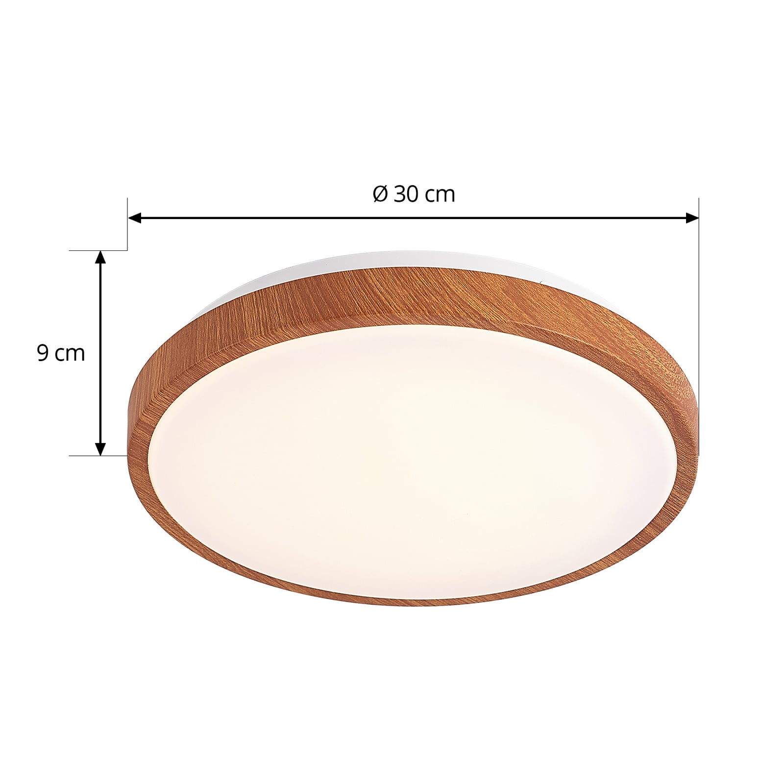 Detalj av trefarget ramme på LED taklampe Mynte