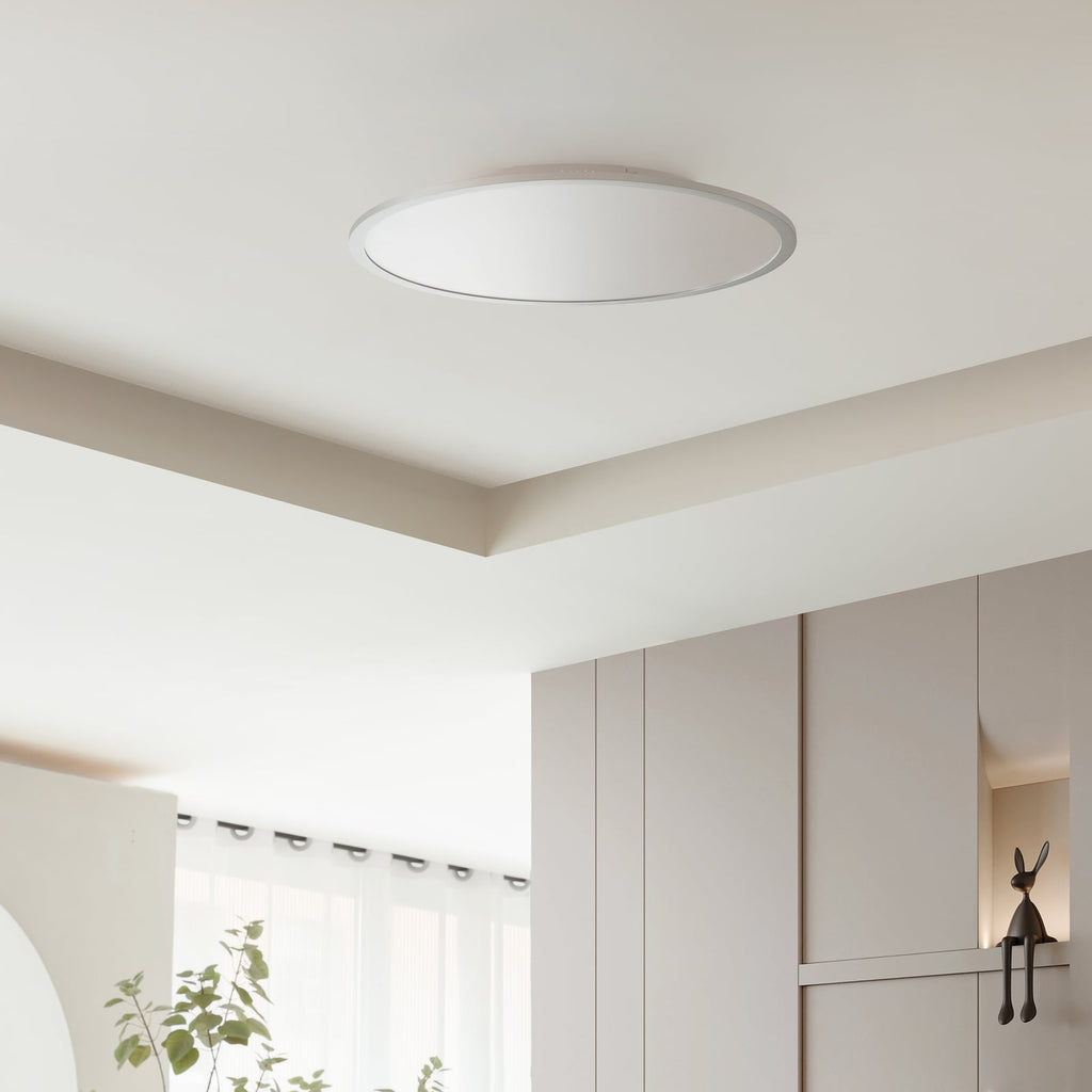 LED taklampe Narima CCT dimbar sølv Ø60 cm montert i rom