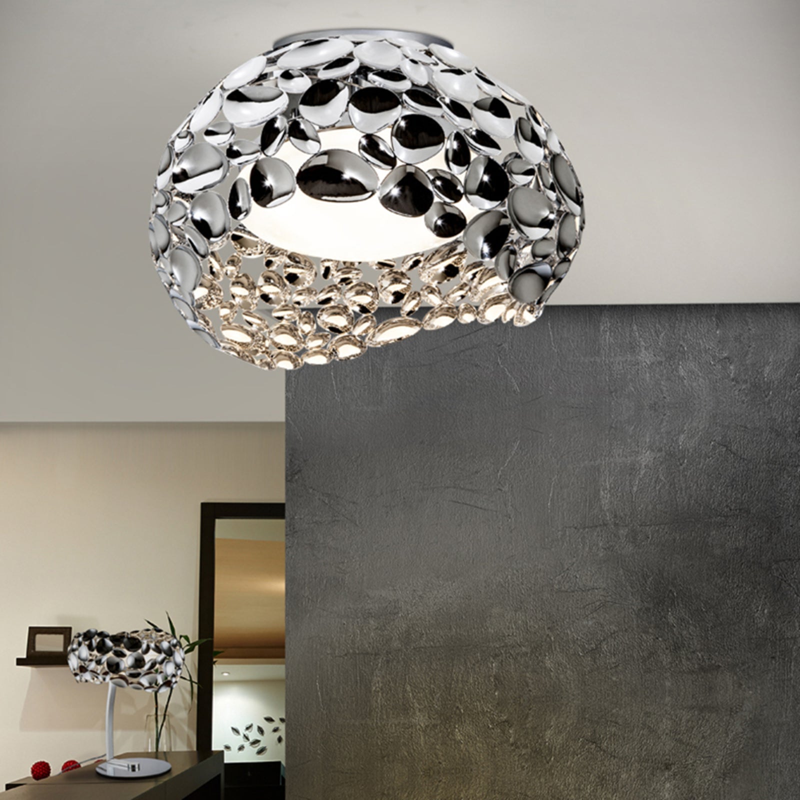 Detalj av LED taklampe Narisa krom metall/akryl Ø46 cm G9