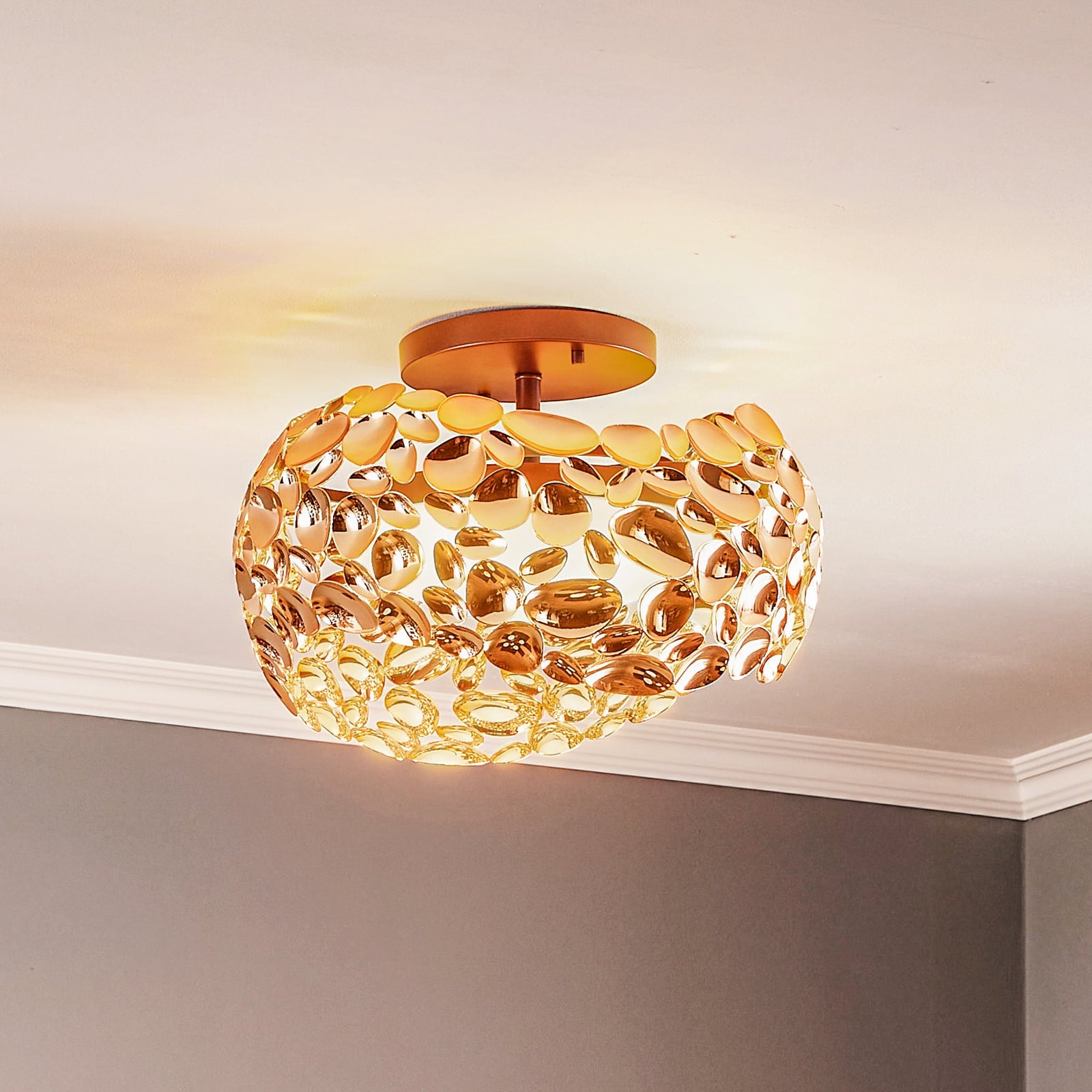LED taklampe Narisa roségull metall/akryl forfra