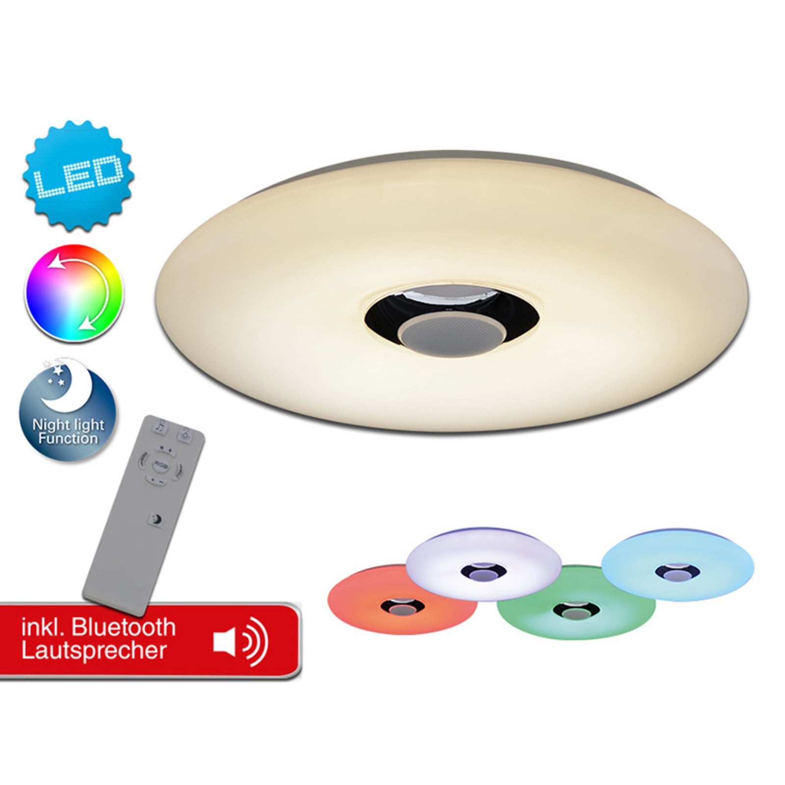 LED taklampe Nashville RGB dimbar Ø40 cm med høyttaler IP44 lysfarge