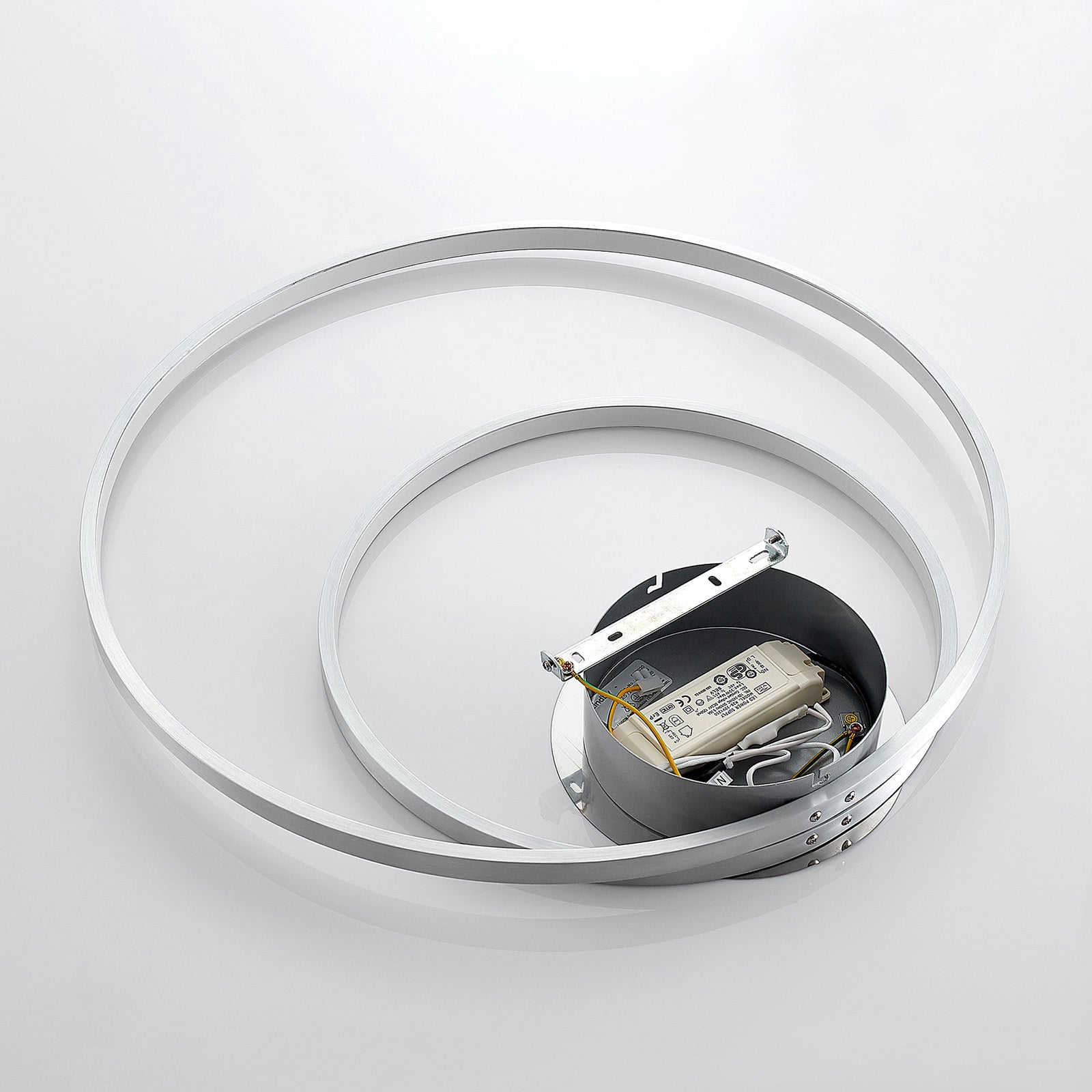 LED taklampe Nerwin rund aluminium/krom Ø65 cm med dimmerfunksjon