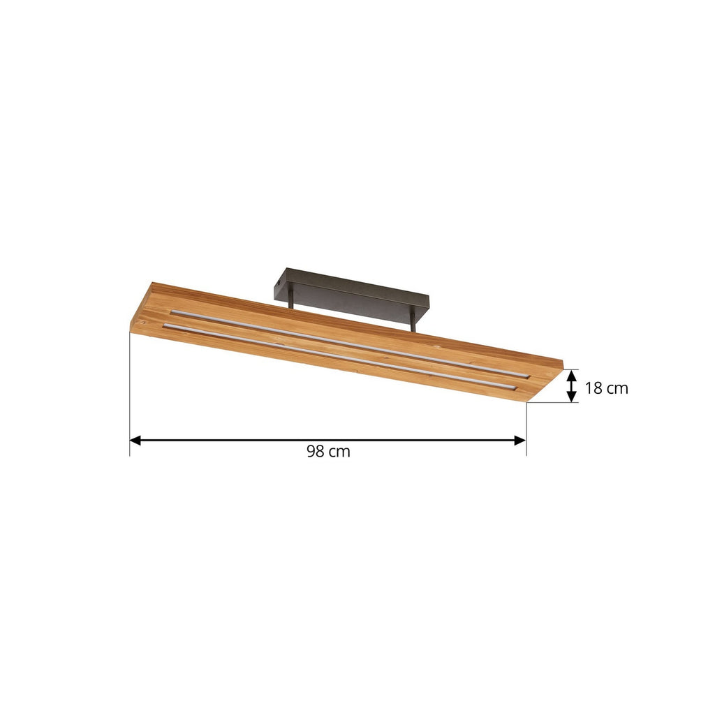 Nærbilde av lyskilden i LED taklampe Nesaja dimbar furu/svart 98 cm