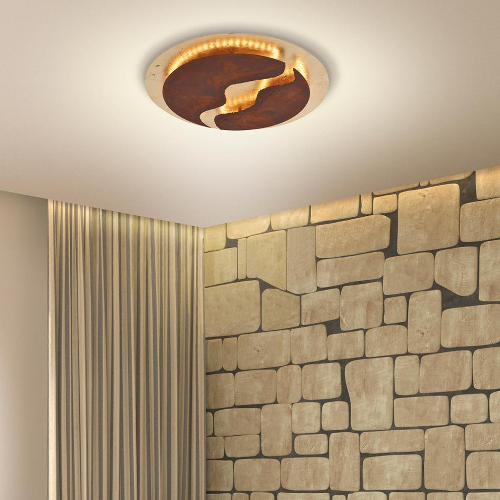 LED taklampe Nevis dimbar Ø50 cm rustfarget/gull bakside