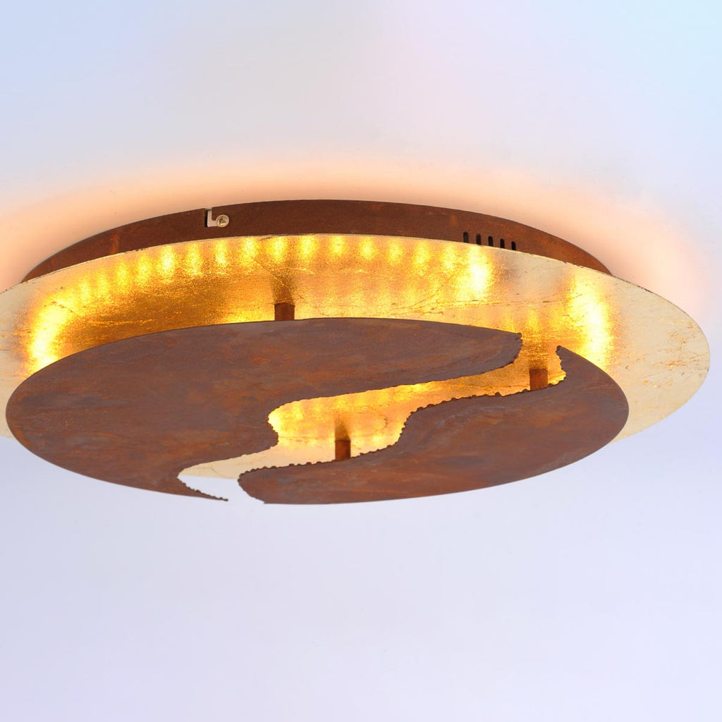 Montert LED taklampe Nevis dimbar Ø50 cm rustfarget/gull i rom