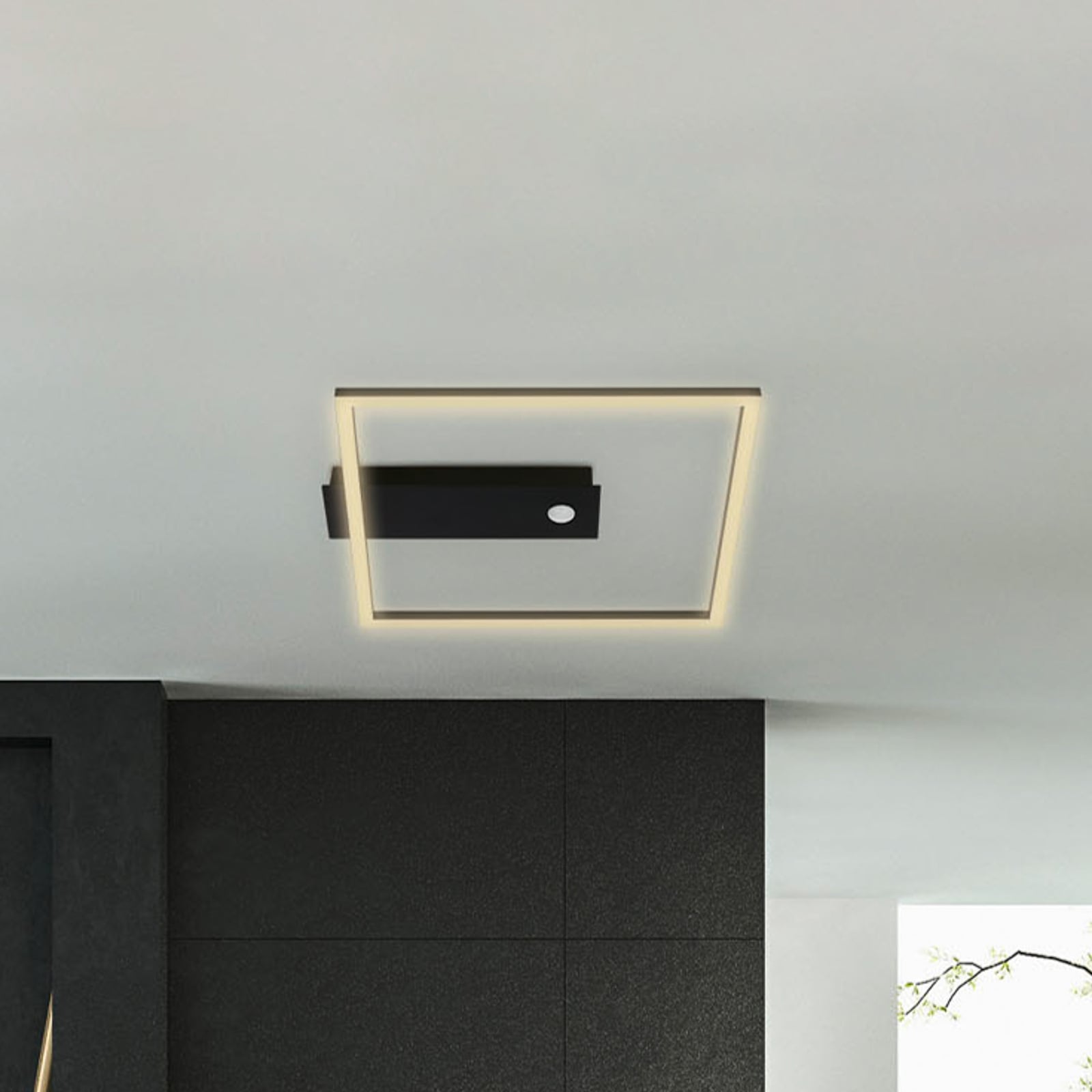 LED taklampe Nici med bevegelsessensor kvadratisk svart 32 cm forfra