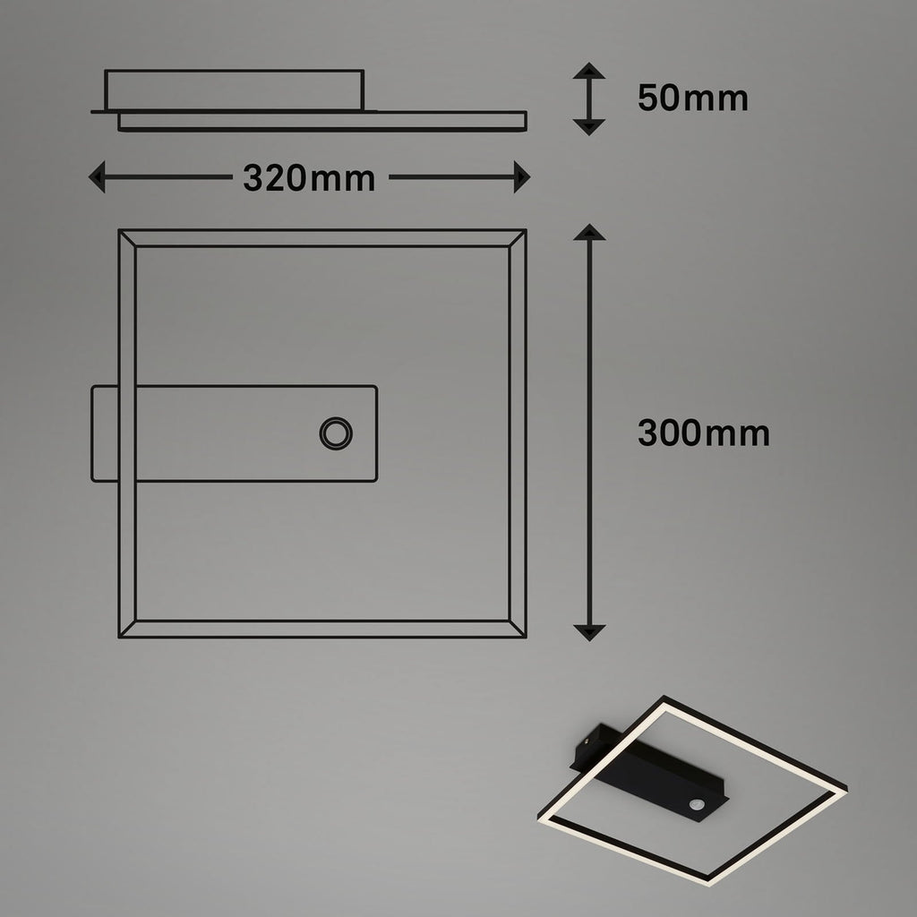 Montert LED taklampe Nici med bevegelsessensor kvadratisk svart 32 cm i rom