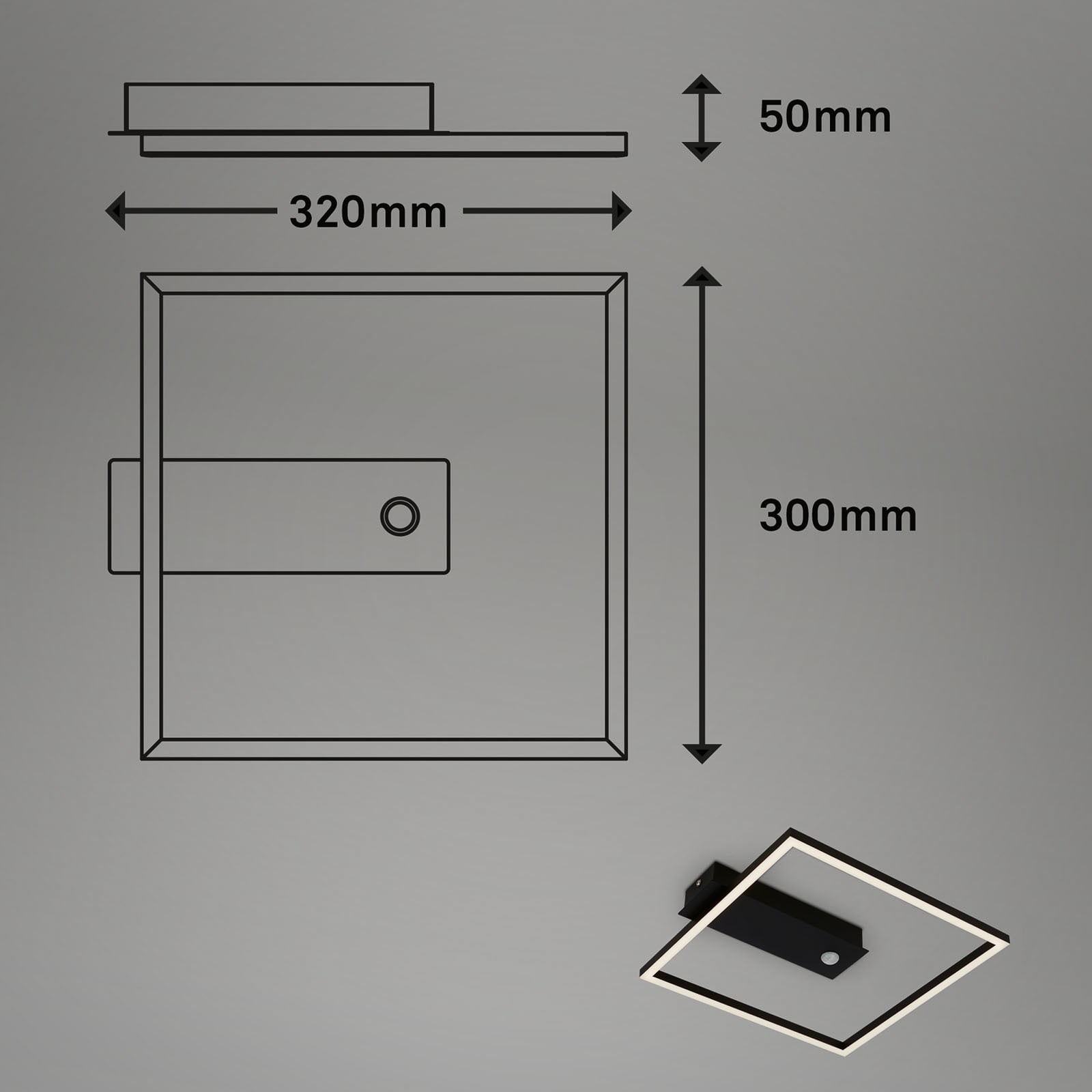 Montert LED taklampe Nici med bevegelsessensor kvadratisk svart 32 cm i rom