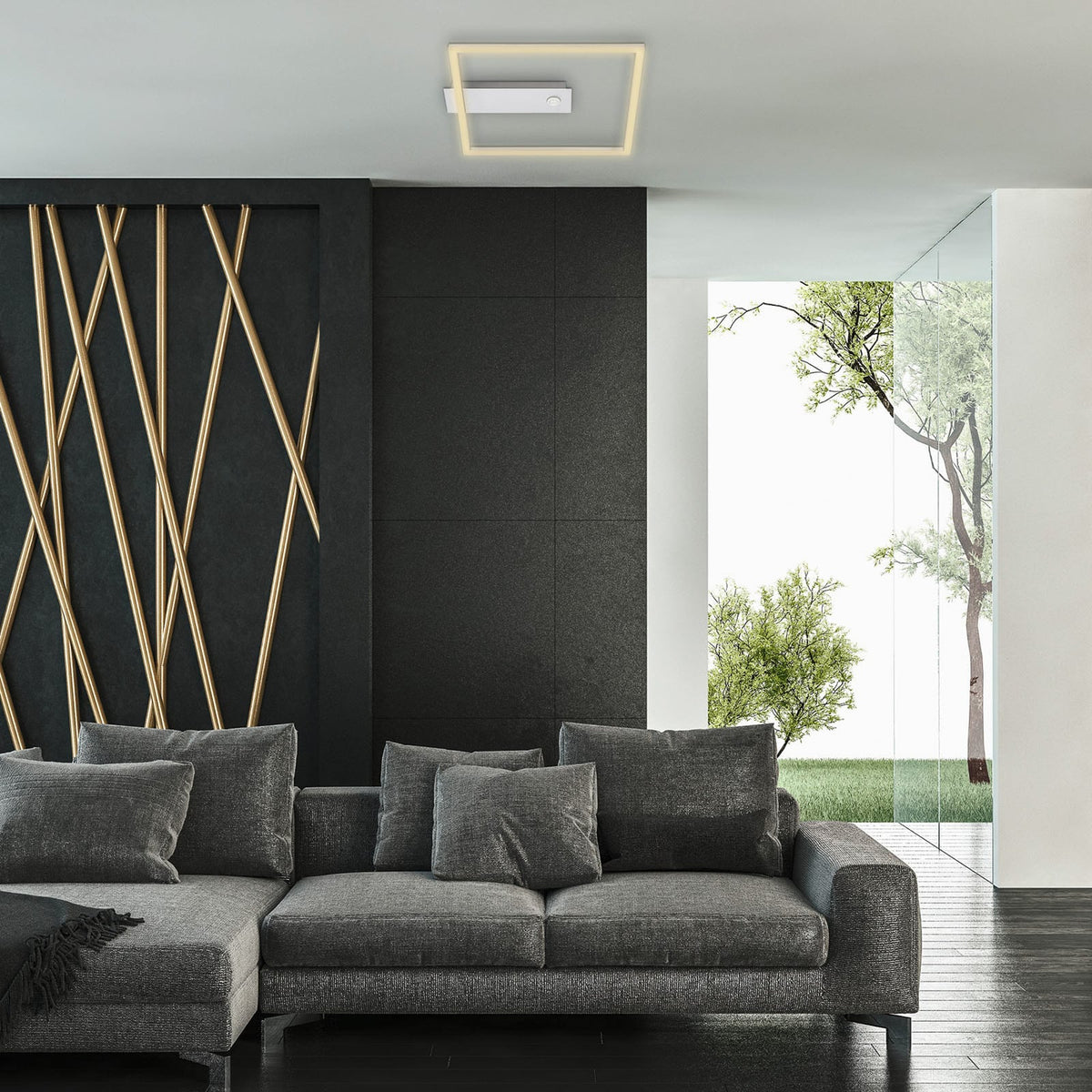 LED taklampe Nici kvadratisk med bevegelsessensor 32x30 cm bakside