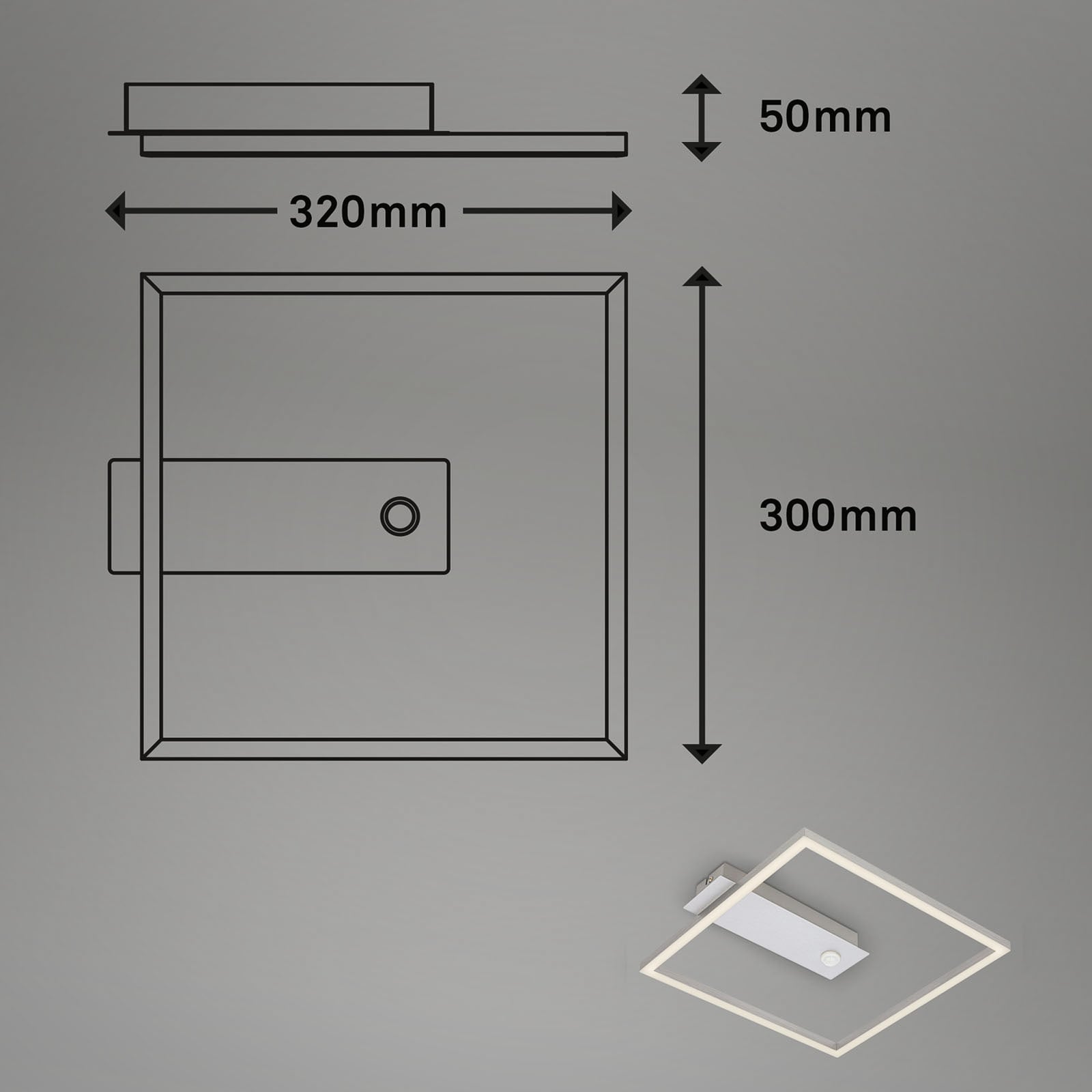 LED taklampe Nici kvadratisk med bevegelsessensor 32x30 cm montert i rom