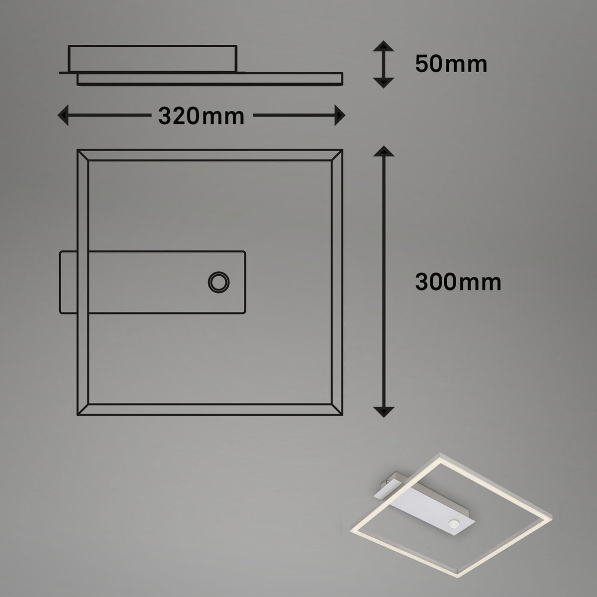 LED taklampe Nici kvadratisk med bevegelsessensor 32x30 cm montert i rom