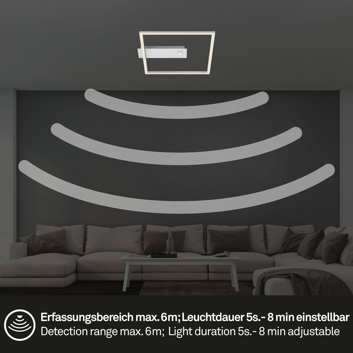 LED taklampe Nici kvadratisk med bevegelsessensor 32x30 cm nærbilde av lyskilde