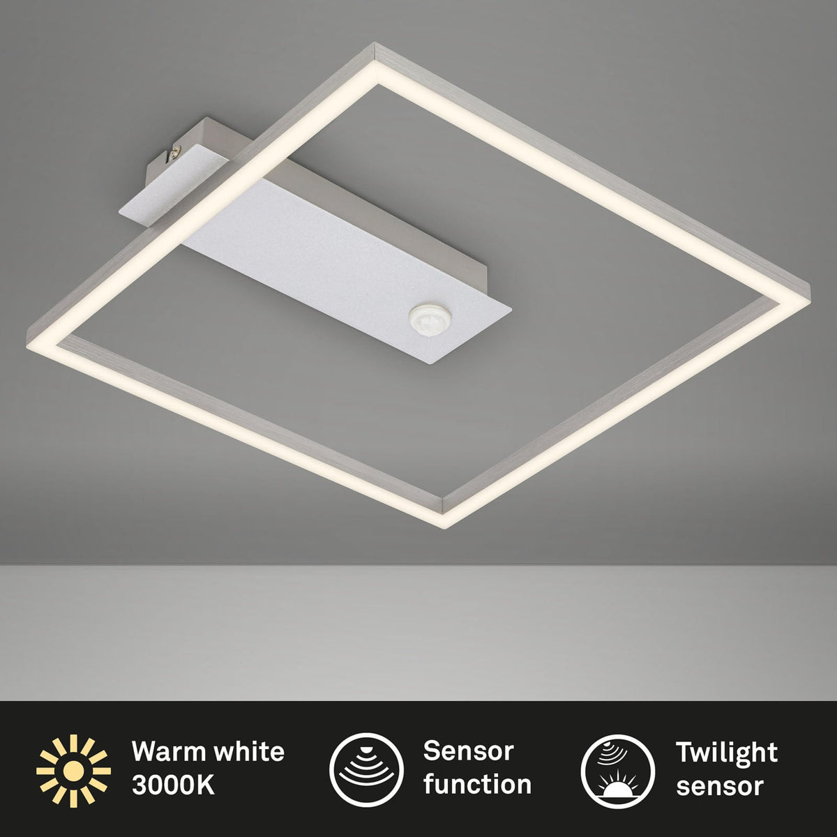 LED taklampe Nici kvadratisk med bevegelsessensor 32x30 cm oversikt