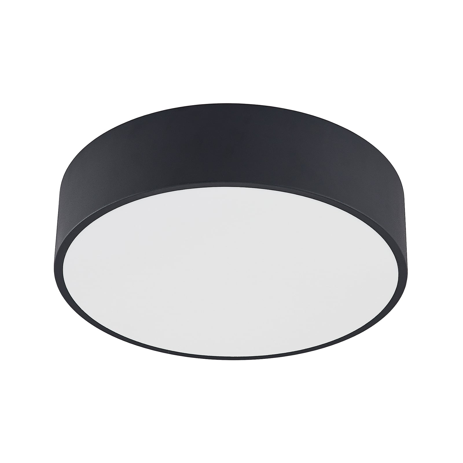LED taklampe Noabelle dimbar svart metall Ø40 cm montert i rom