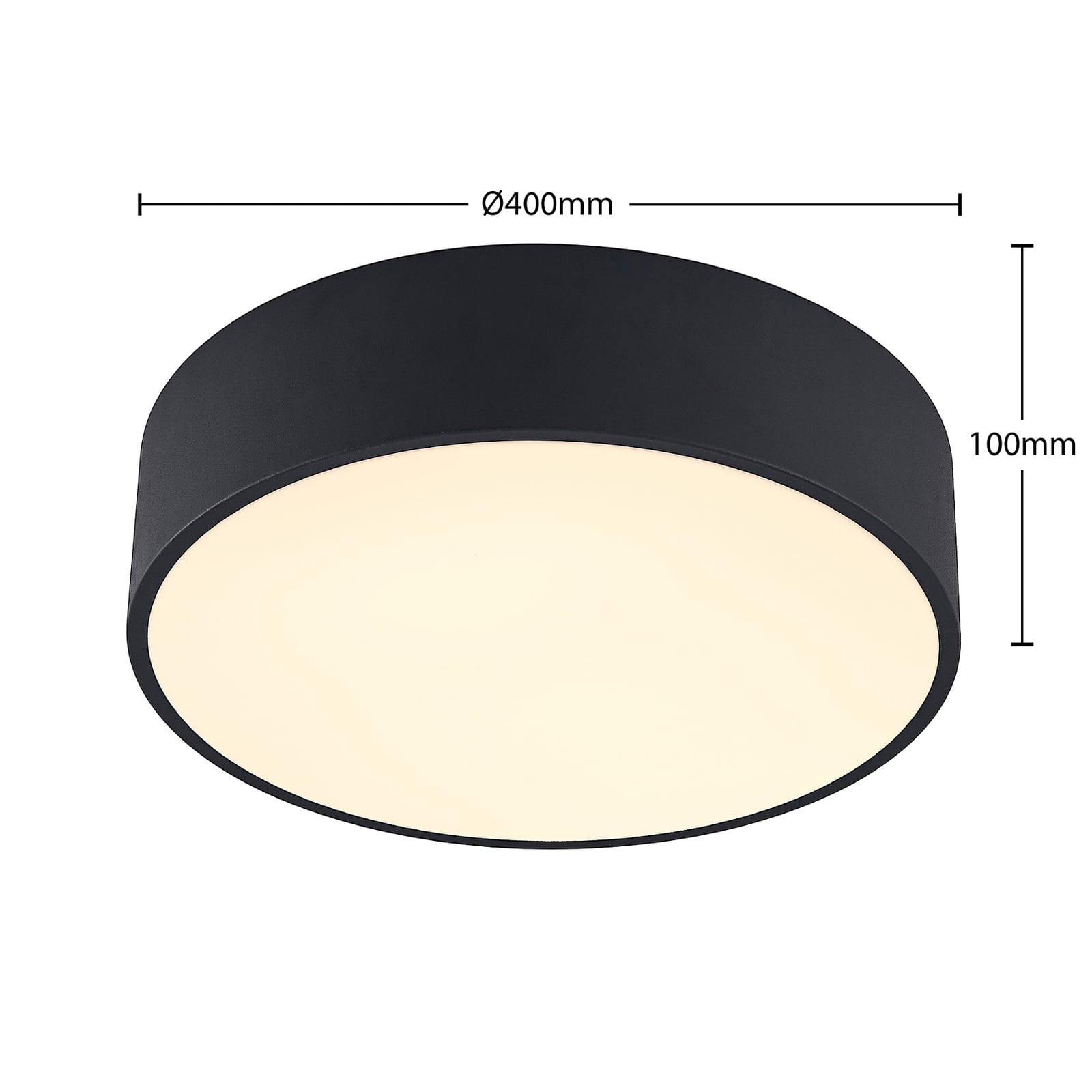 LED taklampe Noabelle dimbar svart metall Ø40 cm nærbilde av diffusor
