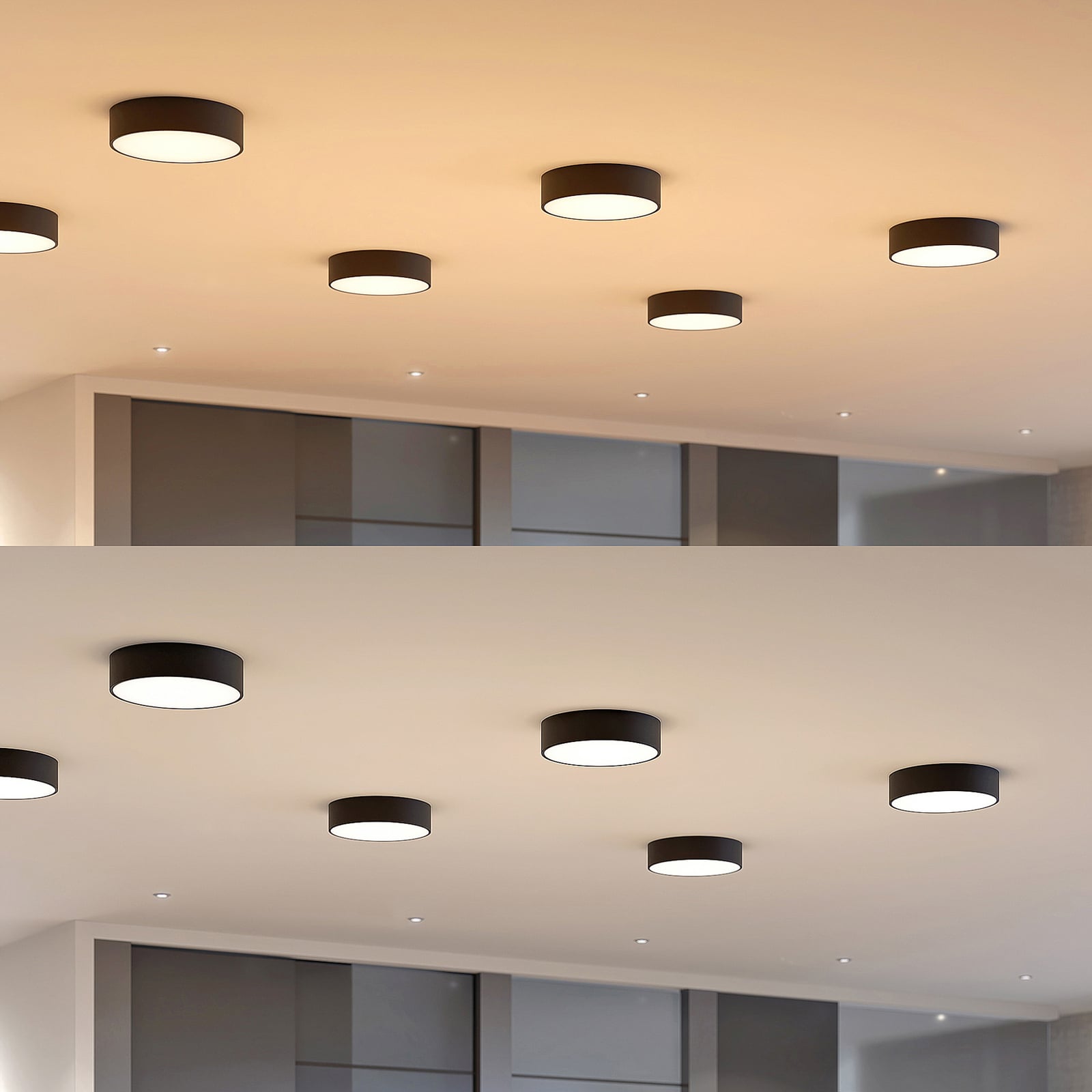 LED taklampe Noabelle dimbar svart metall Ø40 cm sideprofil