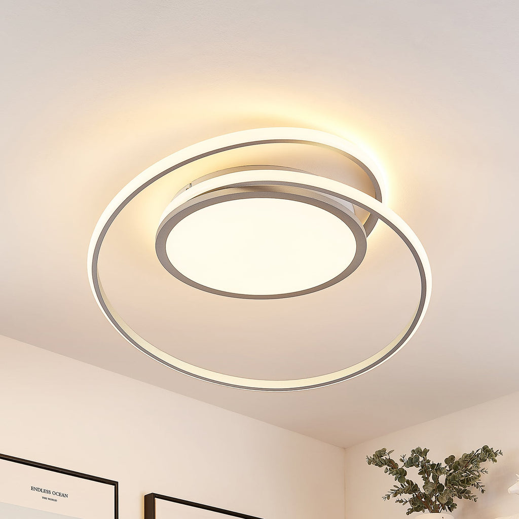 LED-taklampe Noud dimbar CCT sølv Ø65 cm forfra