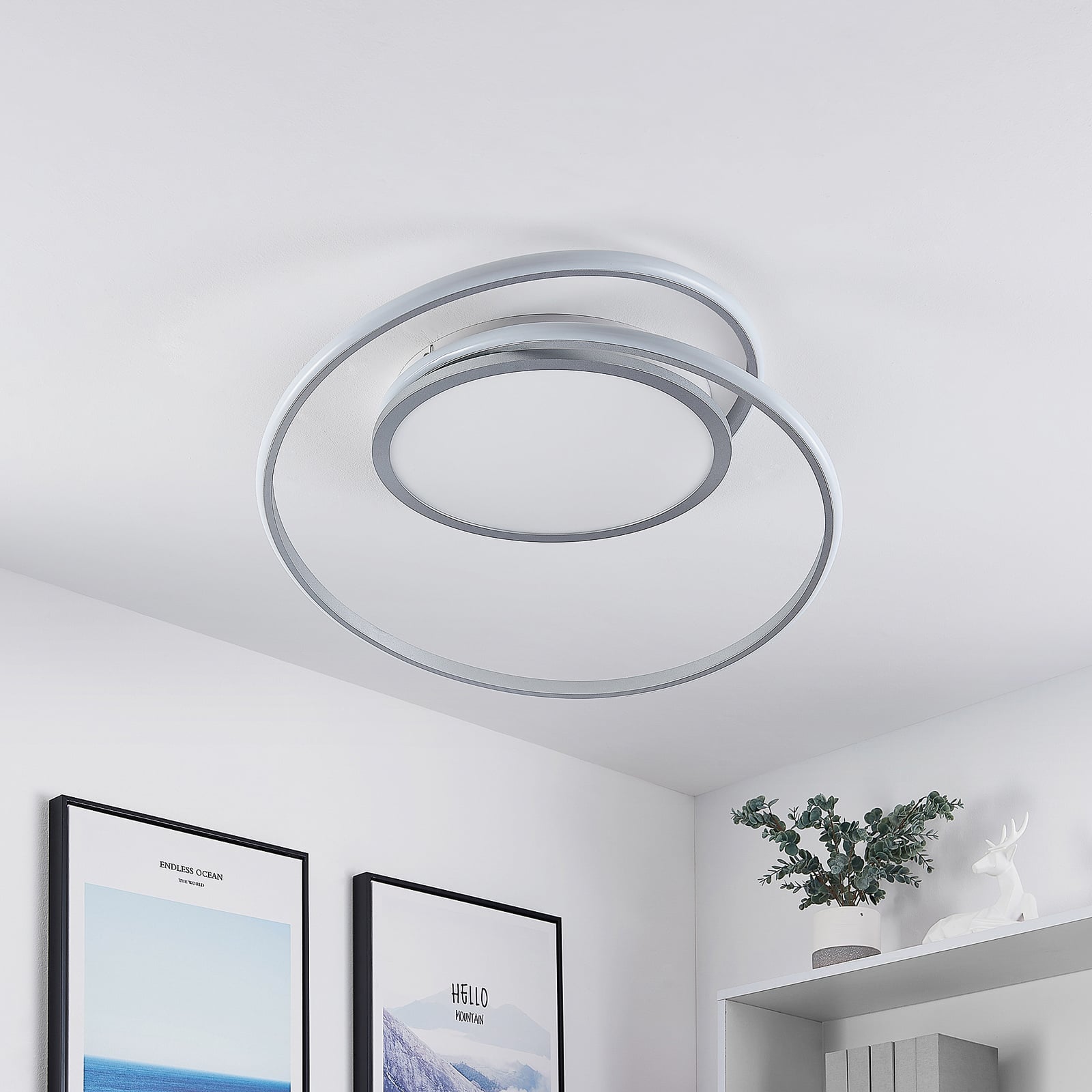 LED-taklampe Noud dimbar CCT sølv Ø65 cm bakside