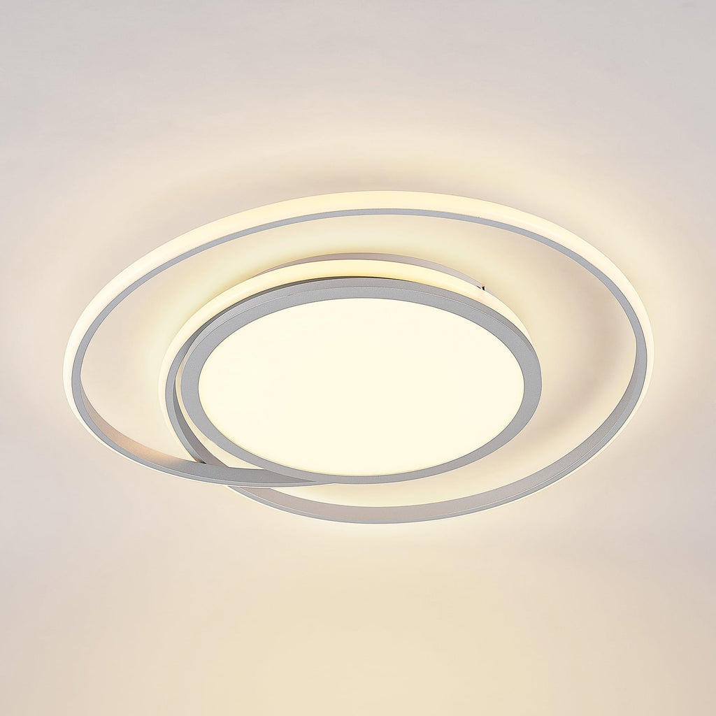 LED-taklampe Noud dimbar CCT sølv Ø65 cm montert i tak