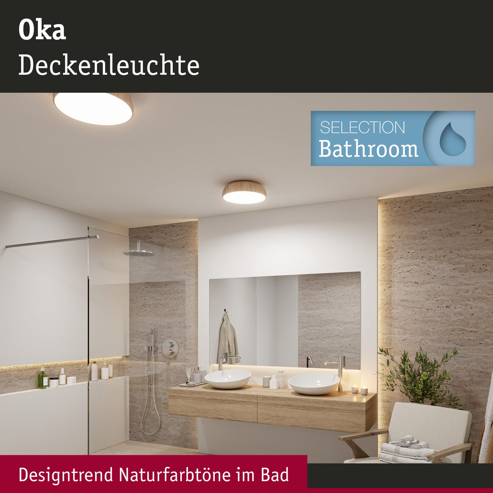 LED taklampe Oka CCT tredekor Ø36 cm montert på tak