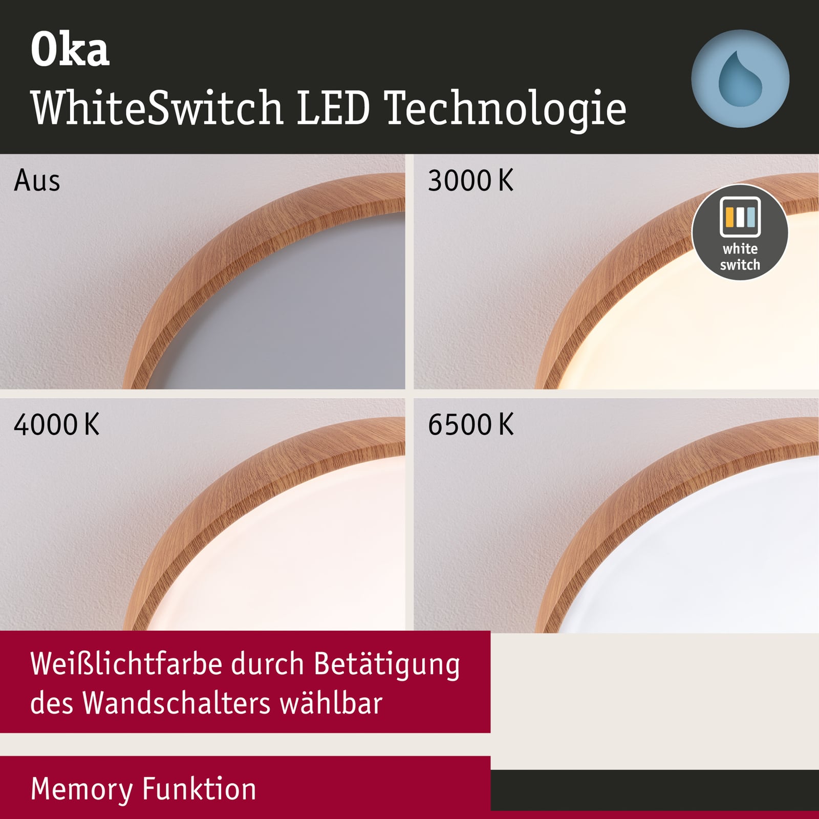 LED taklampe Oka CCT tredekor Ø36 cm lysmodus varm hvit