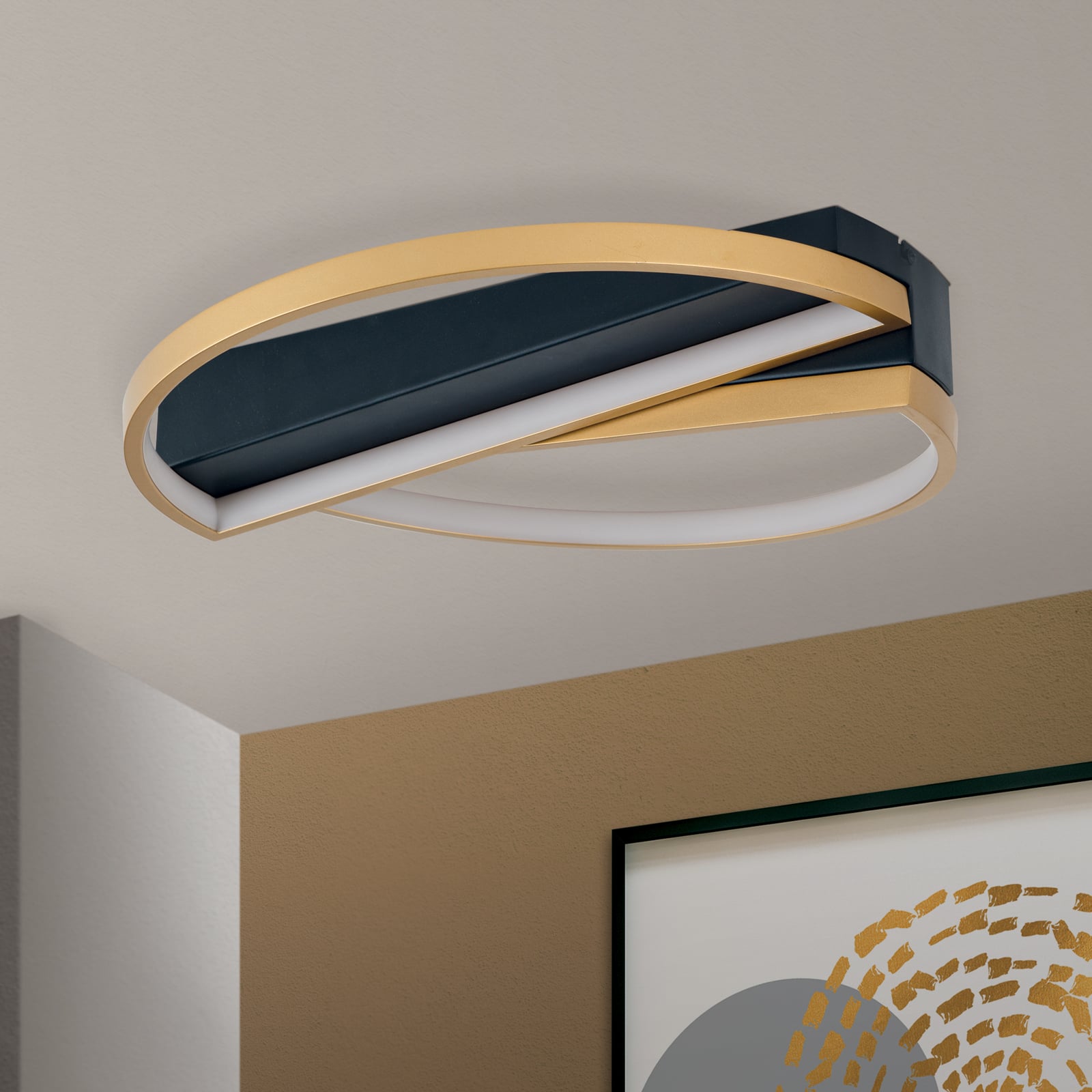 LED taklampe Olga dimbar svart/gull Ø43,5 cm detalj