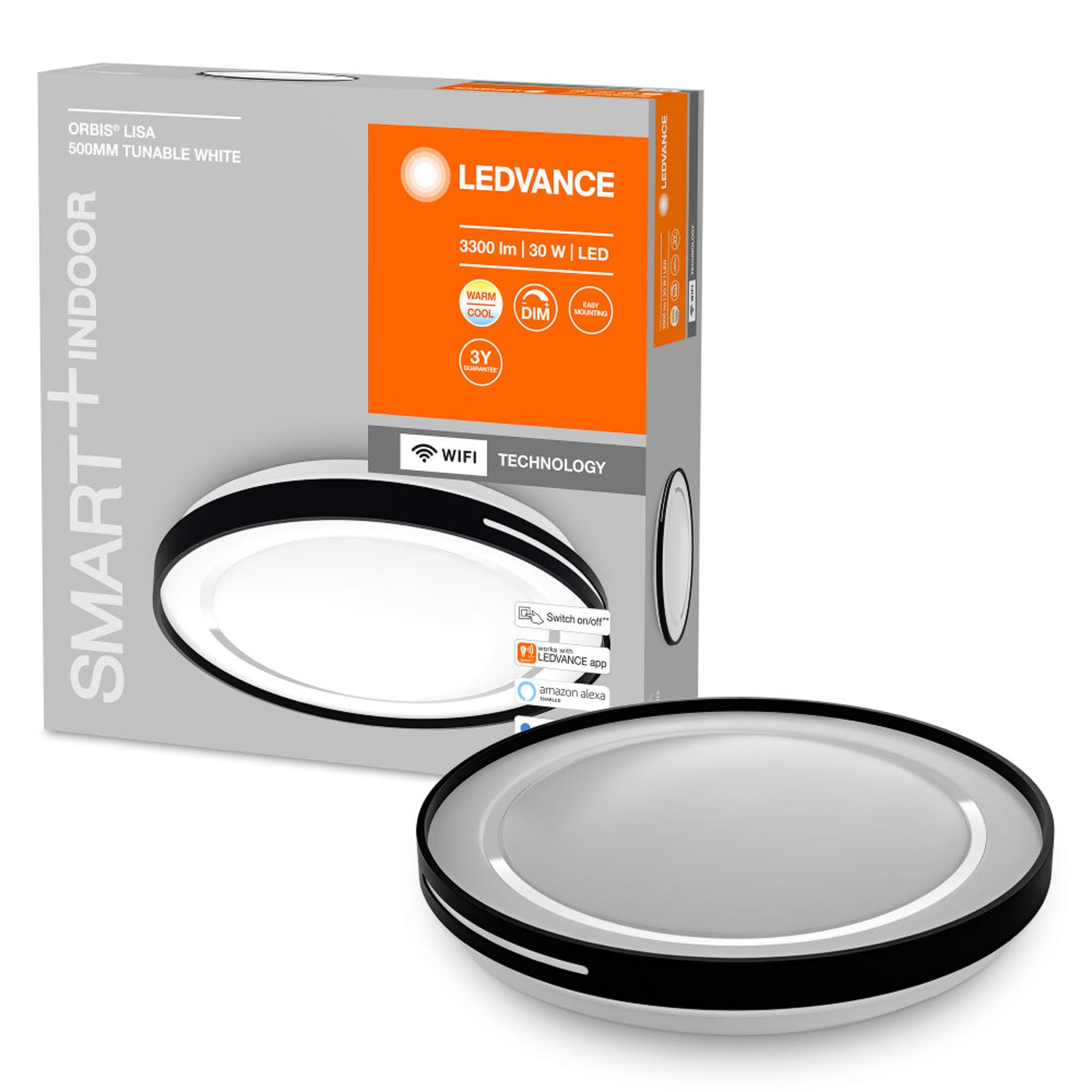 Montert LED taklampe Orbis Lisa smart WiFi dimbar svart i rom