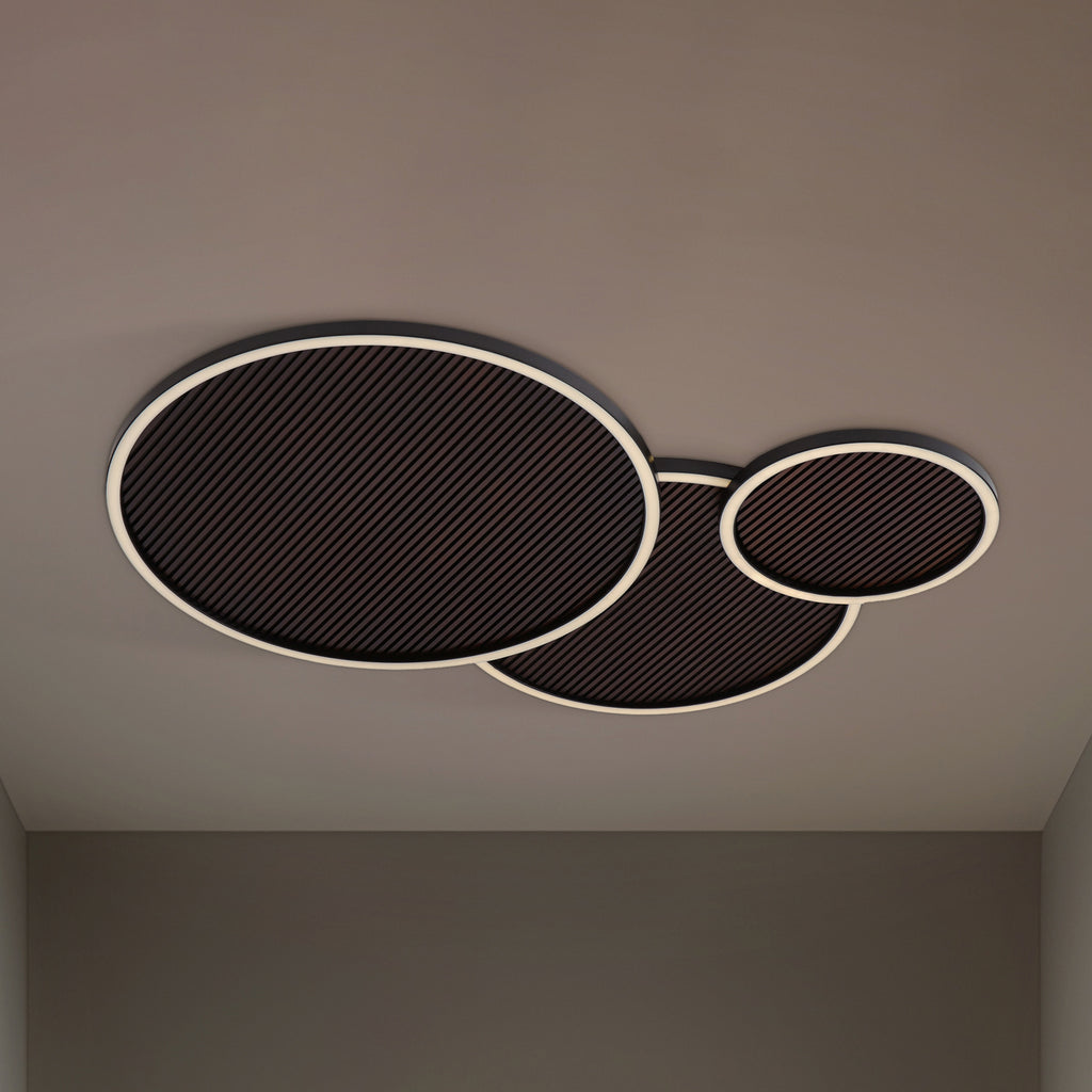 LED-taklampe Orven dimbar svart/tre 80x65 cm forfra