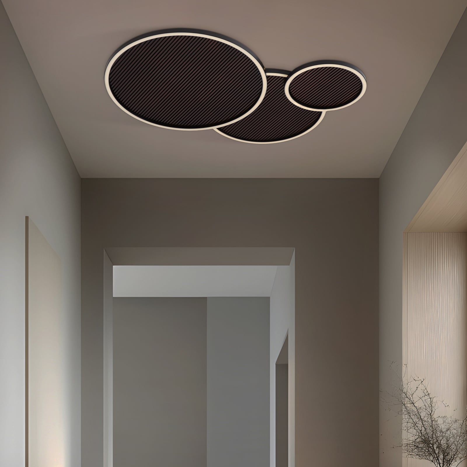 Bakside av LED-taklampe Orven dimbar svart/tre 80x65 cm