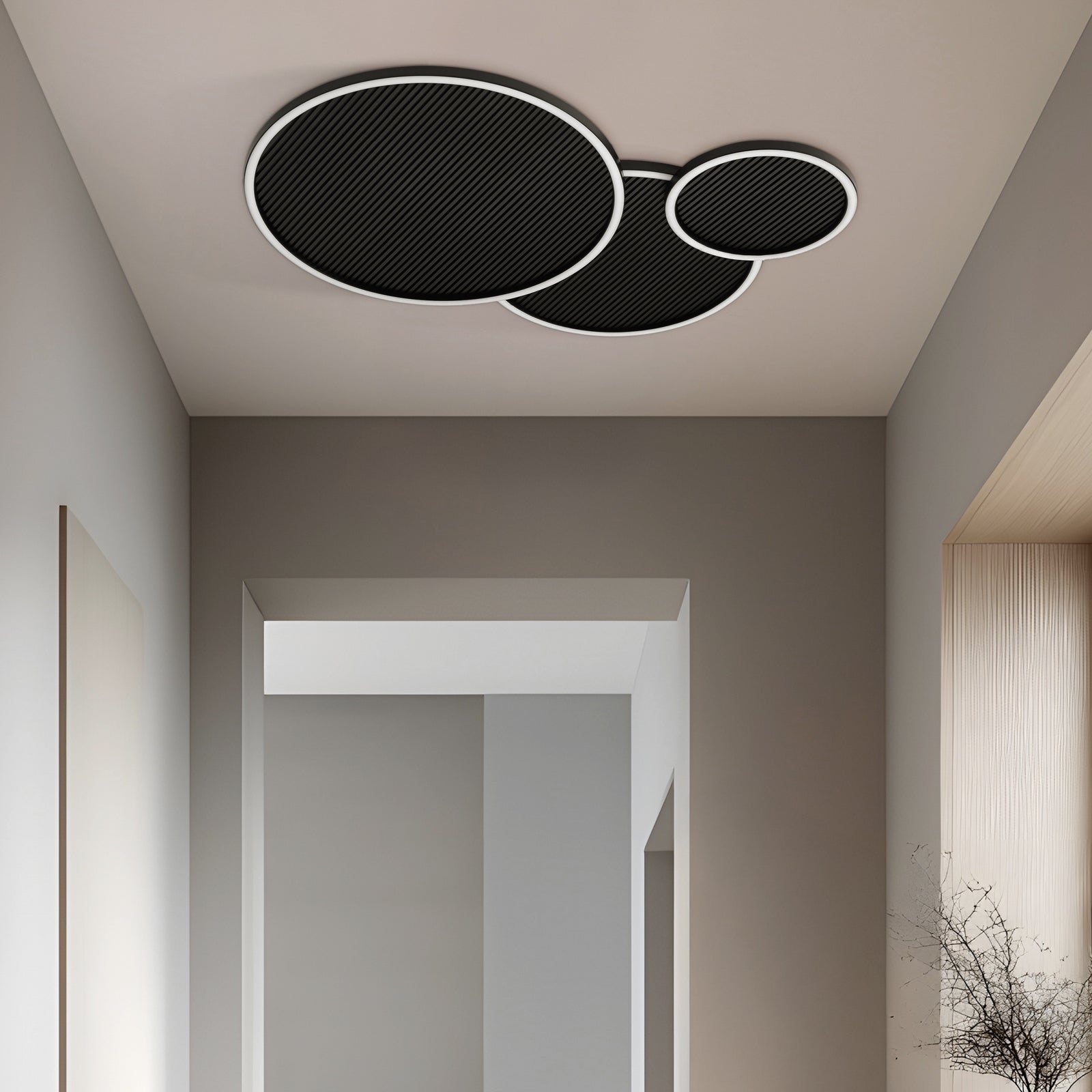 Montert LED-taklampe Orven dimbar svart/tre 80x65 cm i rom