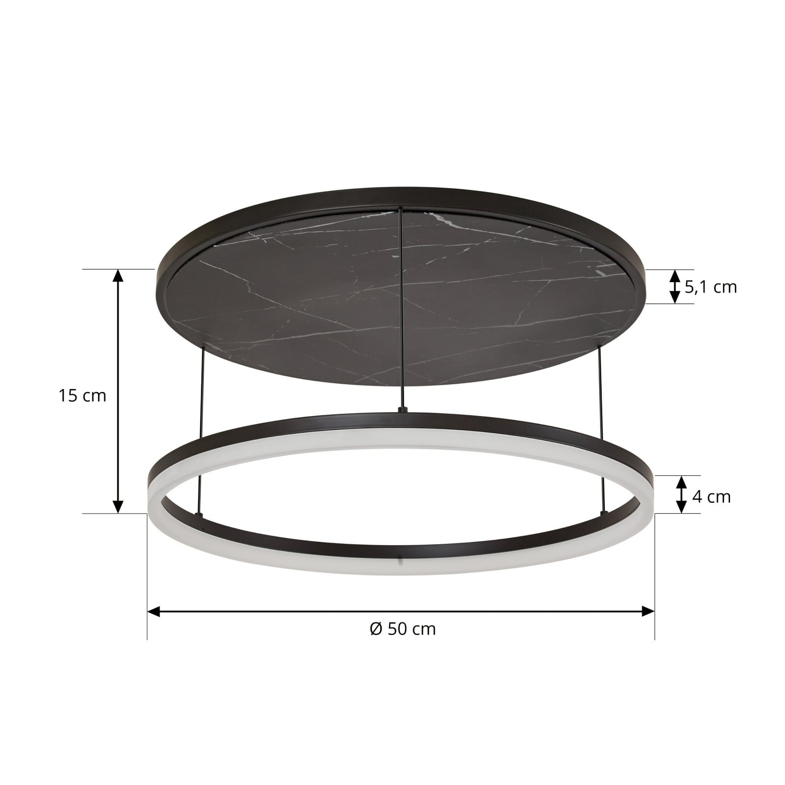 LED taklampe Orven svart marmor dimbar detalj