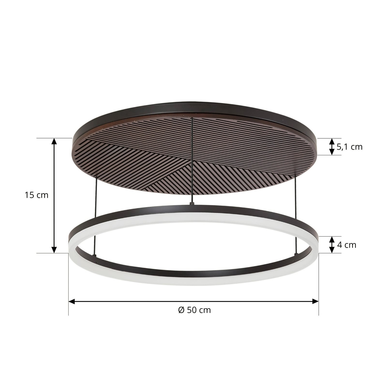 LED taklampe Orven svart/tre dimbar detalj