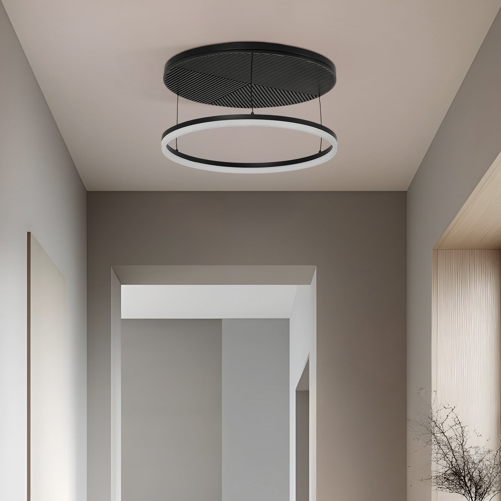 LED taklampe Orven svart/tre dimbar montert i rom