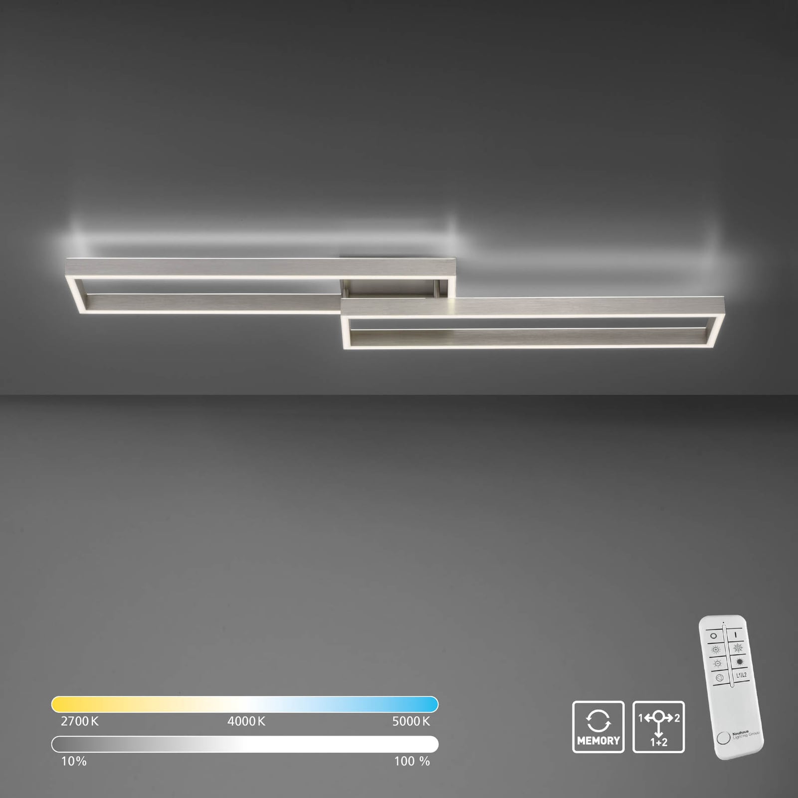 Sidevisning av LED taklampe Paan dimbar CCT med fjernkontroll 110 cm