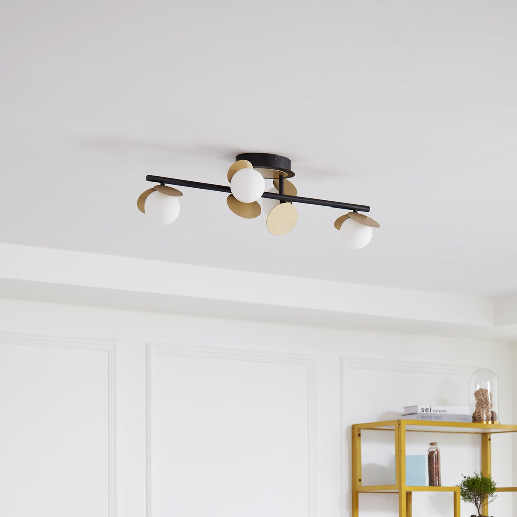 LED taklampe Pallo 4-lys svart/gull glass 70 cm bakside