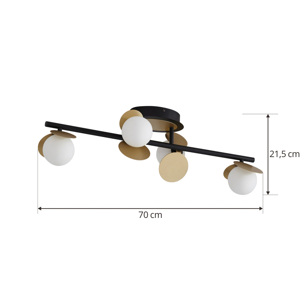 LED taklampe Pallo 4-lys svart/gull glass 70 cm montert i rom