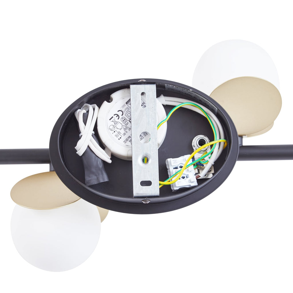 LED taklampe Pallo 4-lys svart/gull glass 70 cm sideprofil