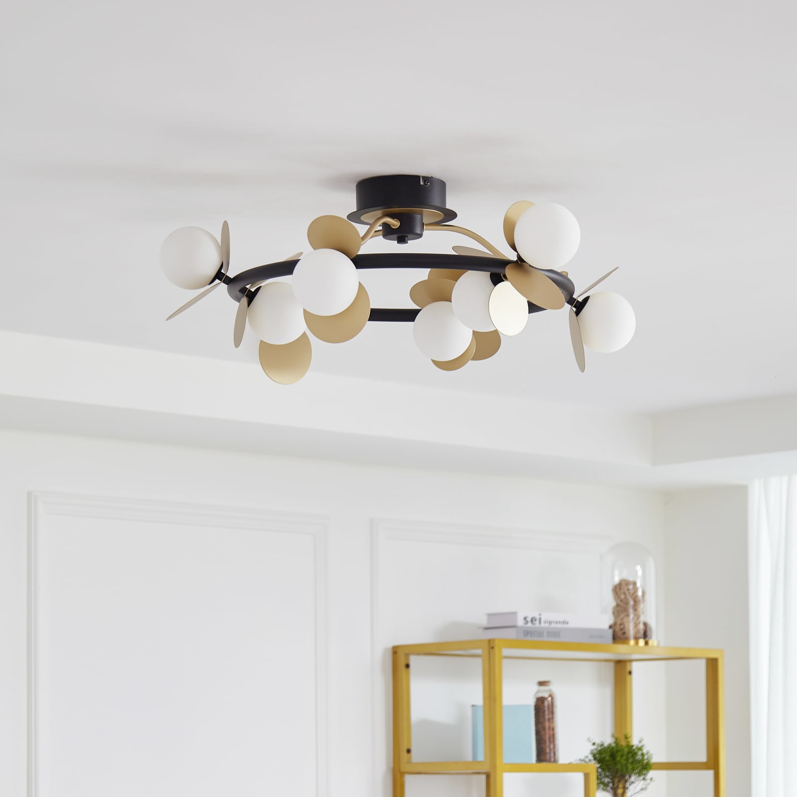LED taklampe Pallo 9-lys glass svart/gull dimbar bakside